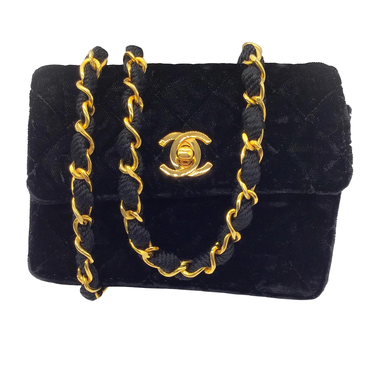 Handbags Chanel Chanel Black Vintage 80's Quilted Velvet Mini Flap Bag