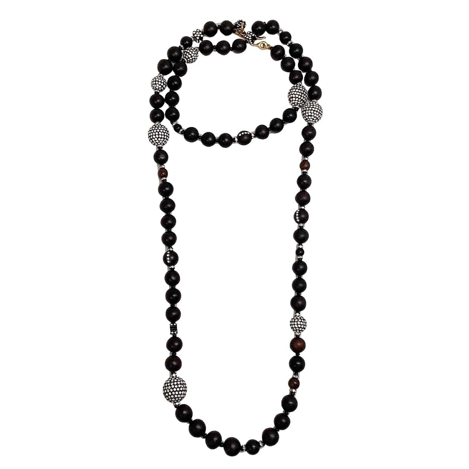 Chanel Black Wooden Bead and Strass Long Necklace ref.938827