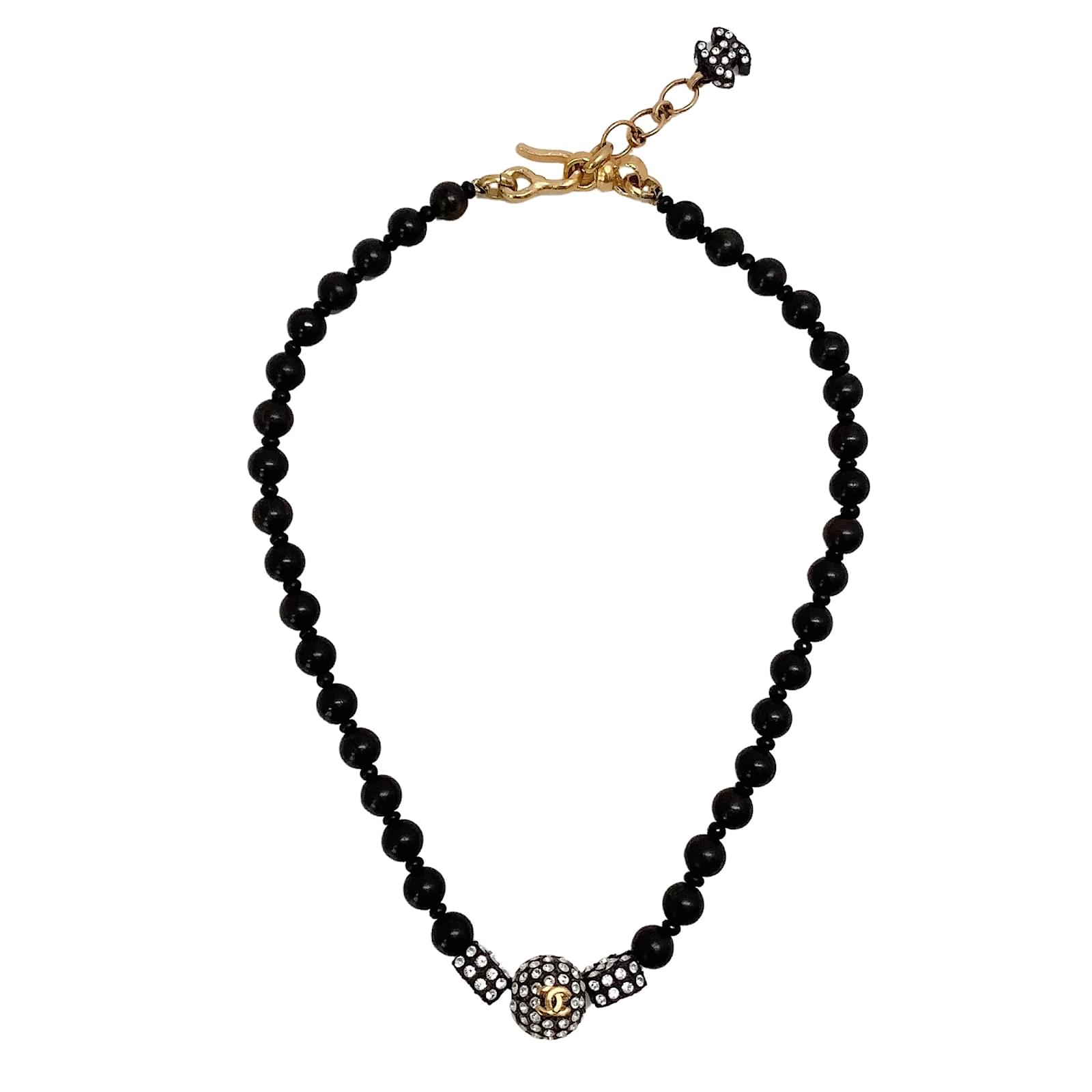 Necklaces Chanel Chanel Black Wooden Bead Necklace with Strass Detail