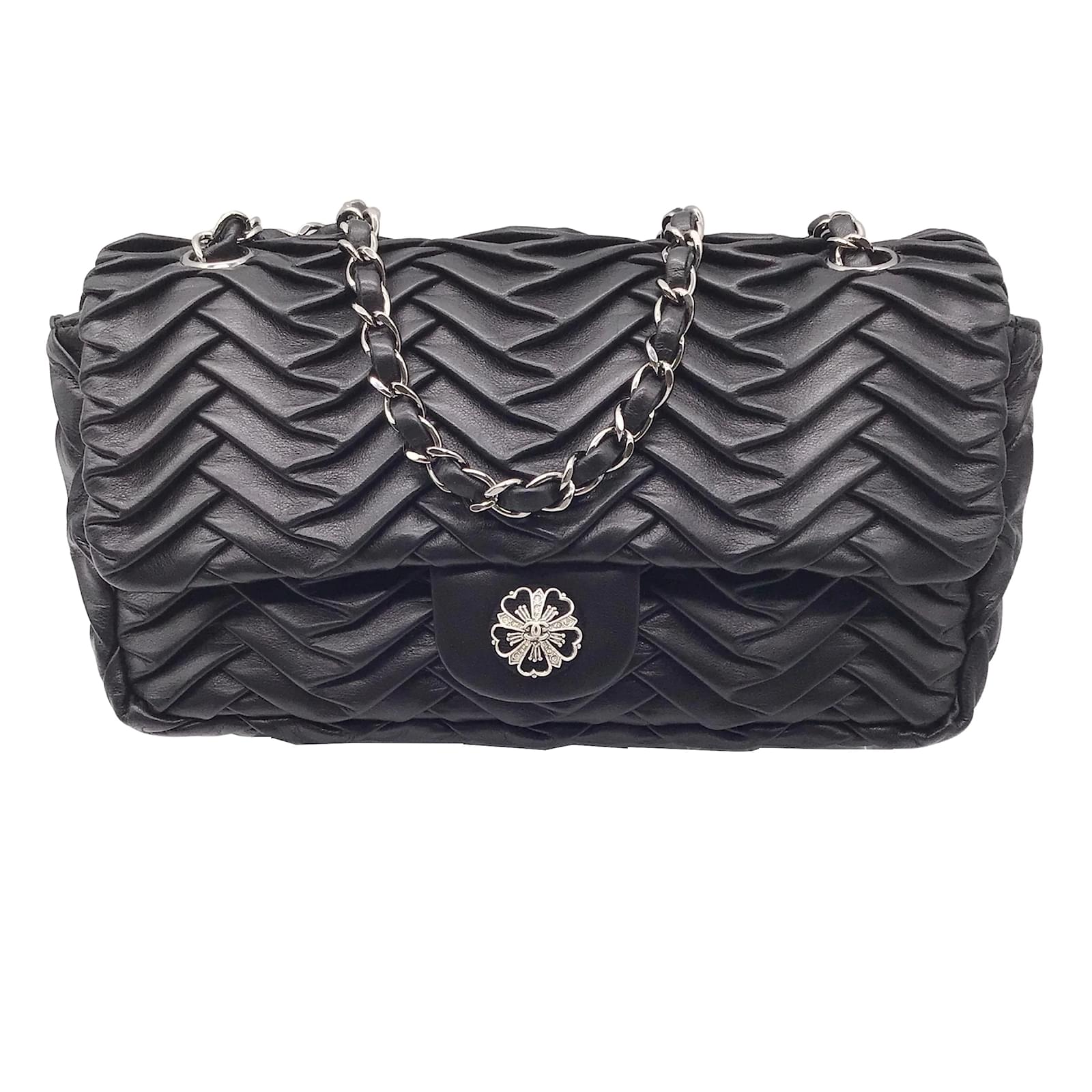 Handbags Chanel Chanel Classic Flap 2007 Pleated Black Lambskin Leather Shoulder Bag