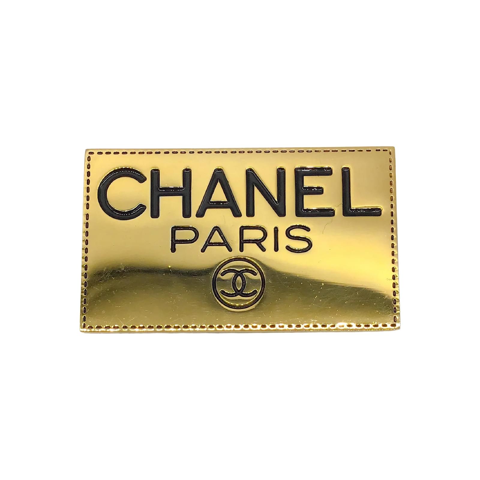 Pins & Brooches Chanel Chanel Gold/Black CC Paris Label Brooch
