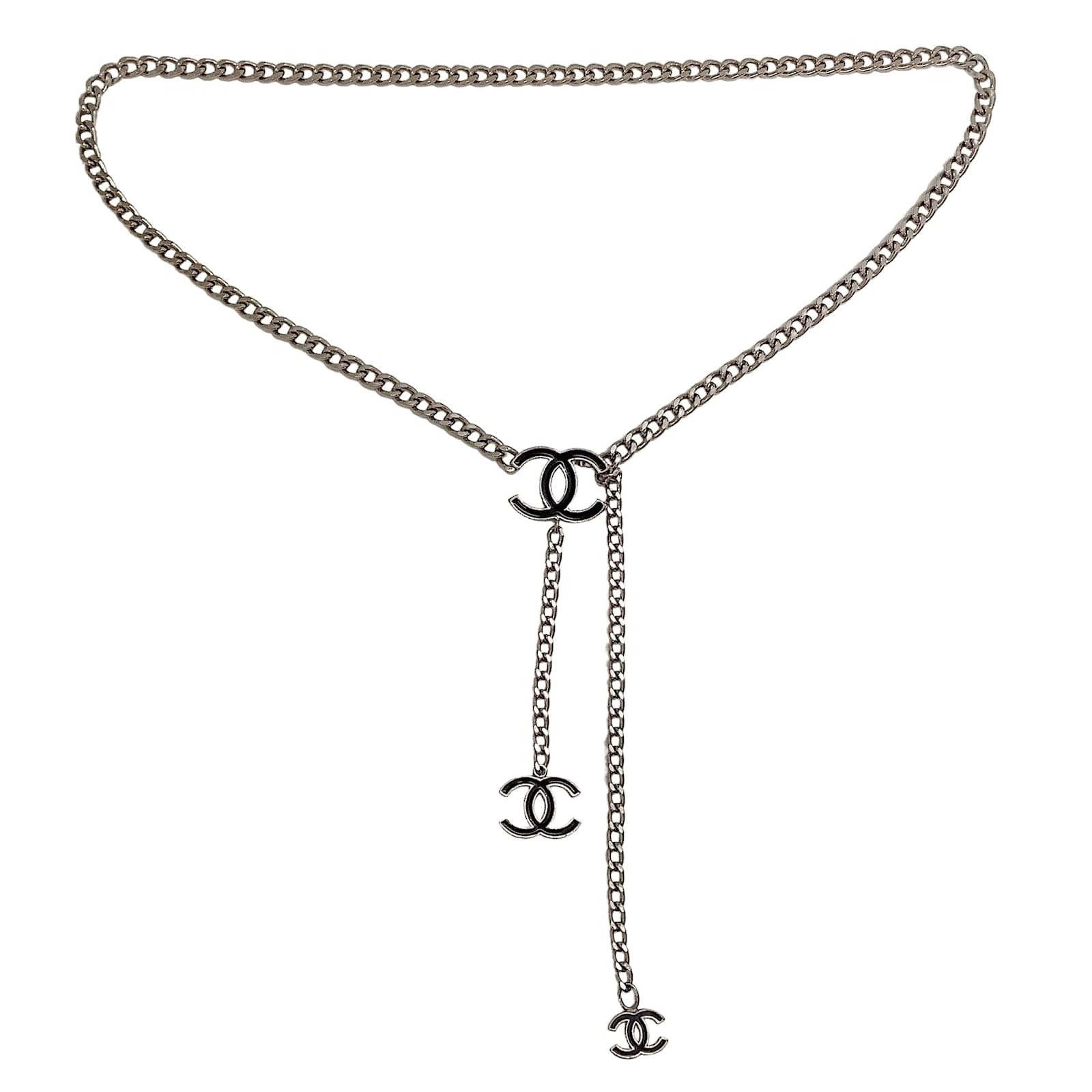 Chanel 2004 Silver Chain Belt With Black Enamel Logos Metal ref.938898 -  Joli Closet