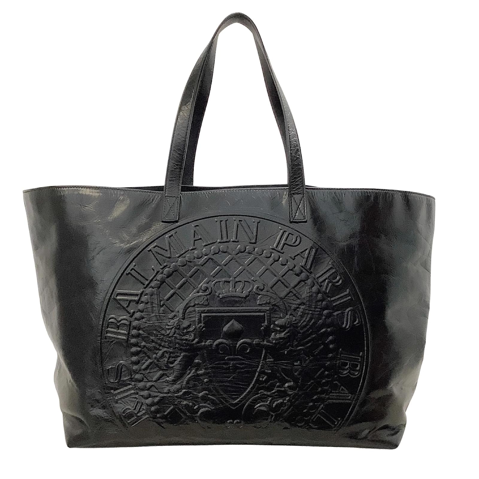 Balmain Black Patent Leather Tote with Large Logo ref.939014 - Joli Closet