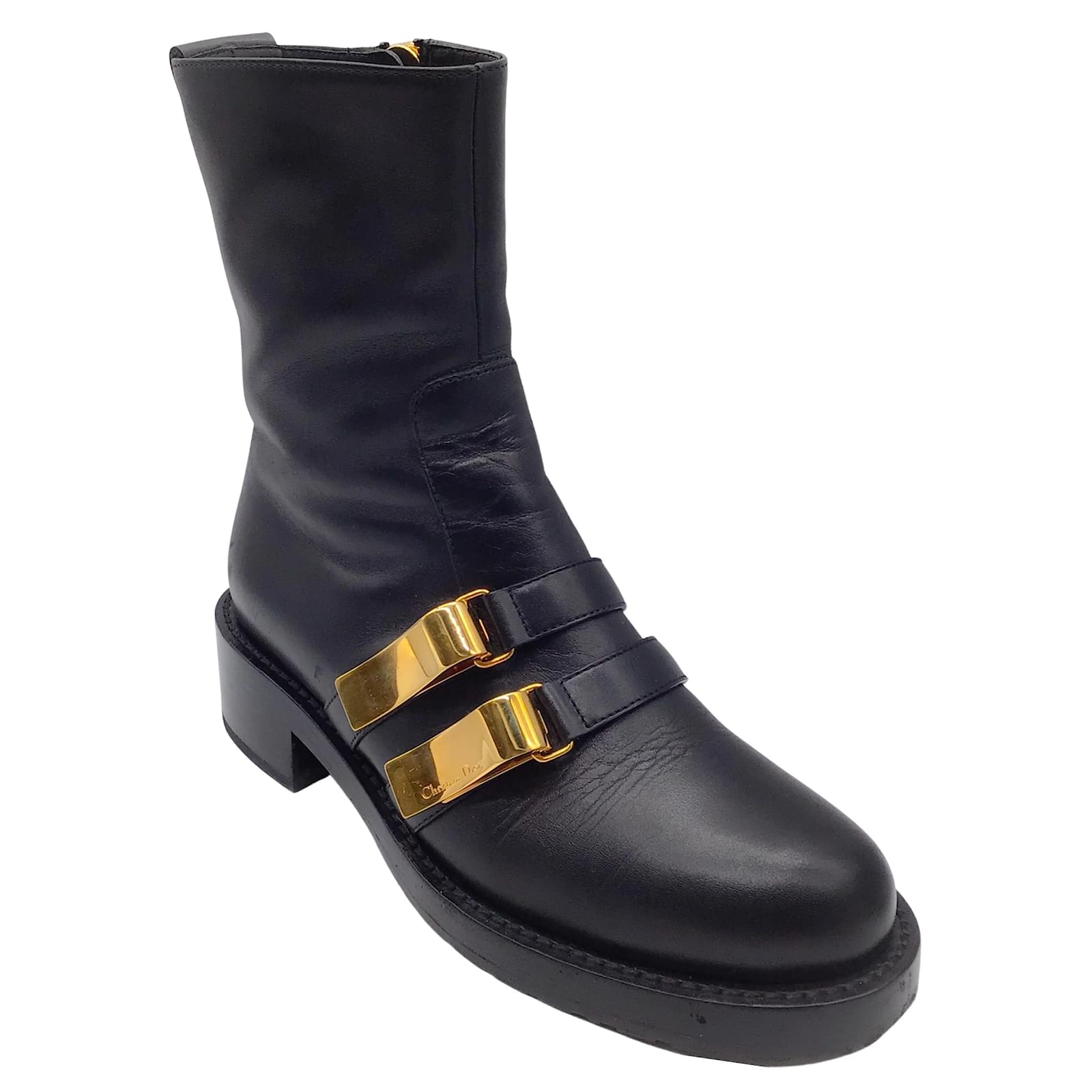 Christian Dior Black / Gold Buckle D-Race Calfskin Leather Boots ref.939091  - Joli Closet