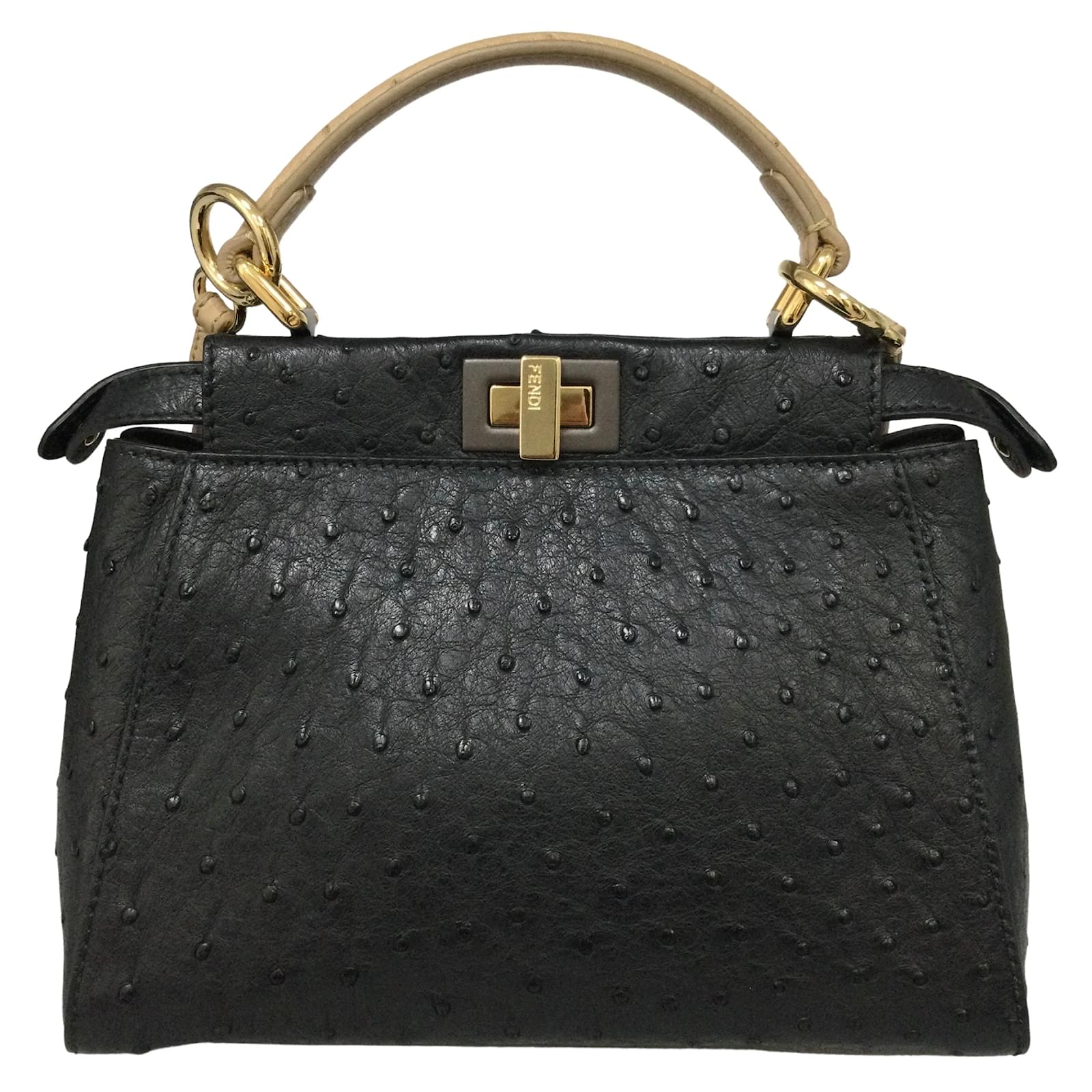 Fendi 2018 Mini Peekaboo Black / Tan Ostrich Leather Shoulder Bag Exotic  leather ref.939266 - Joli Closet