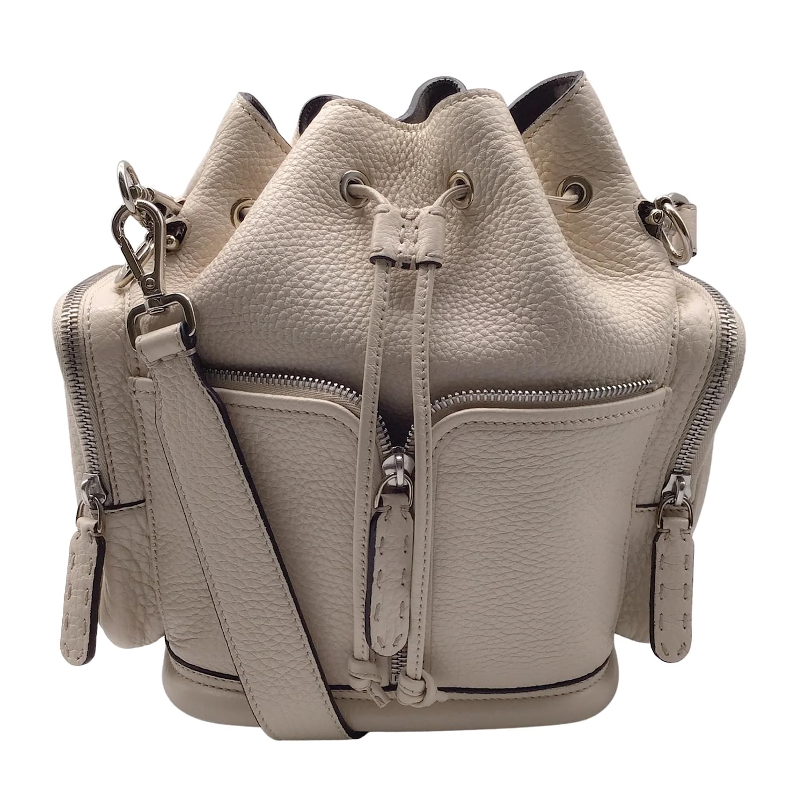 Fendi Beige Mon Tresor Grained Leather Small Bucket Bag ref.939267