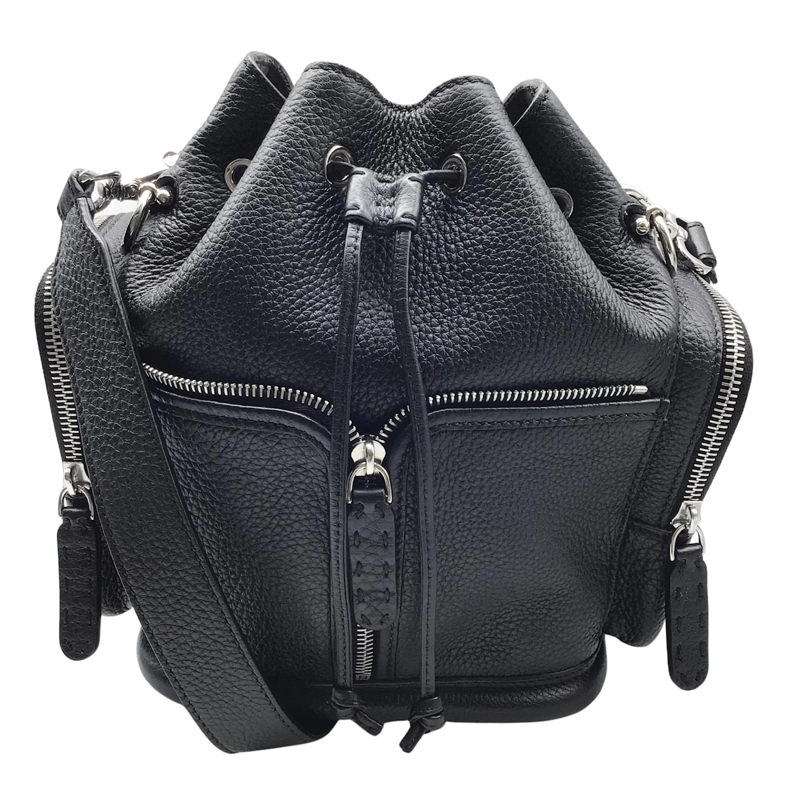 Fendi - Mon Tresor Black Logo Studded Mini Bucket Bag