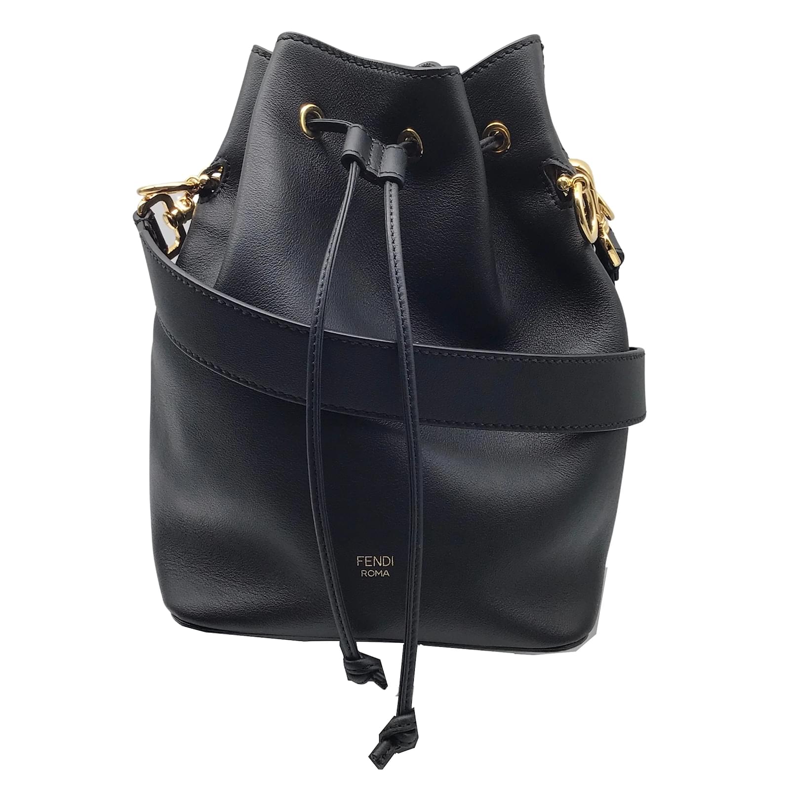 Fendi Mon Tresor Bucket Bag Studded Leather Mini Black
