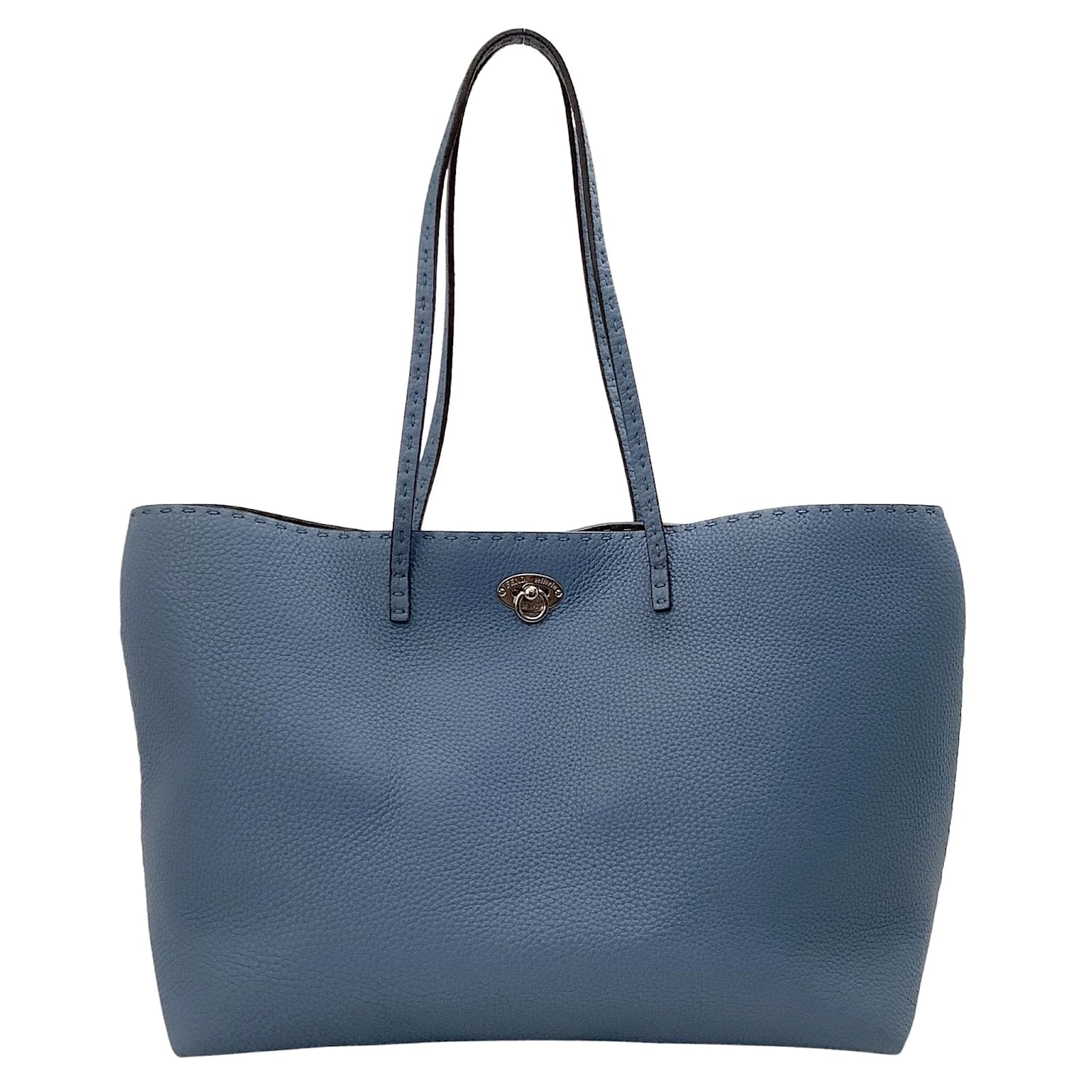 Fendi Blue Sky Leather Selleria Tote ref.939275 Joli Closet