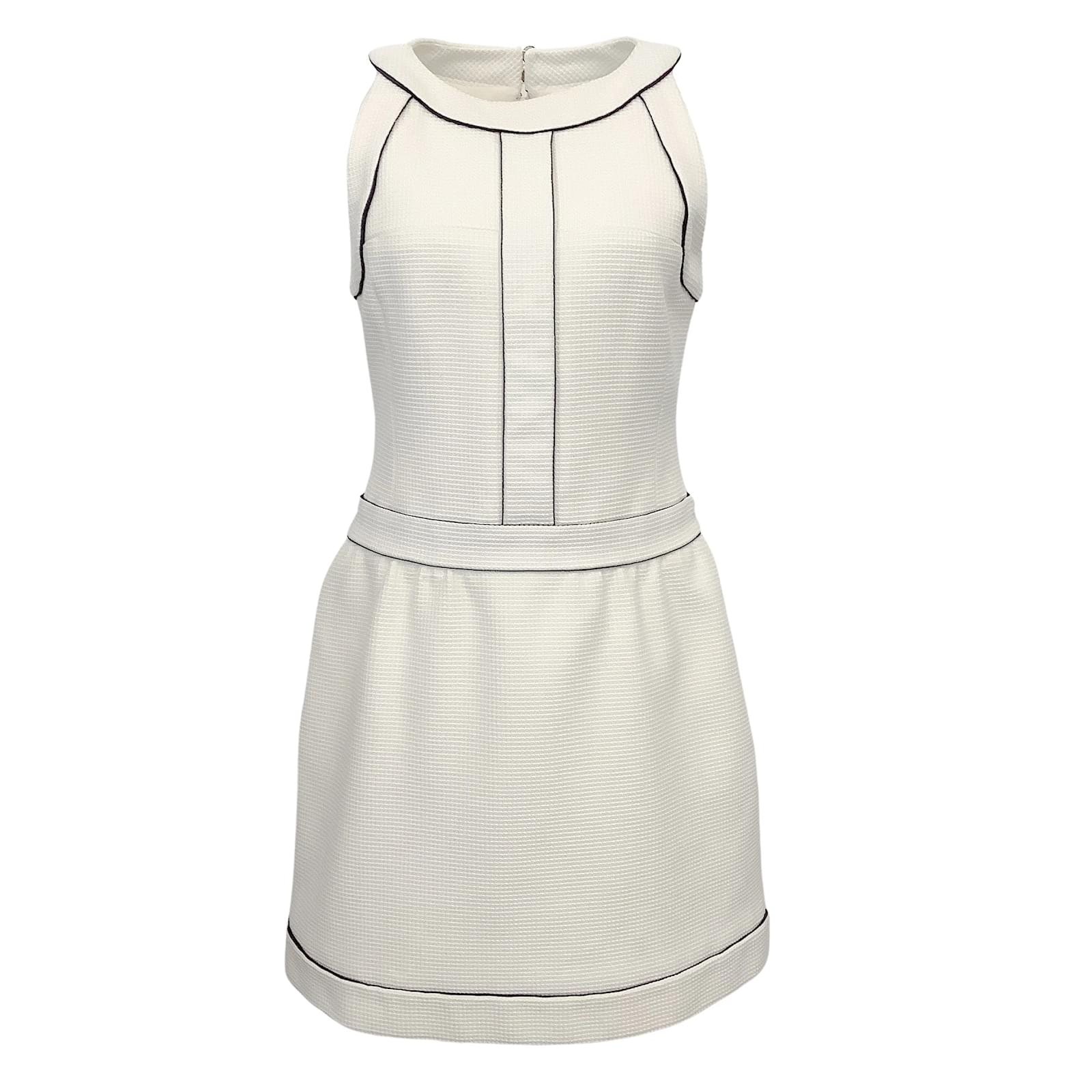 Chanel Ivory / Navy Trim Sleeveless Pique Casual Dress Cream