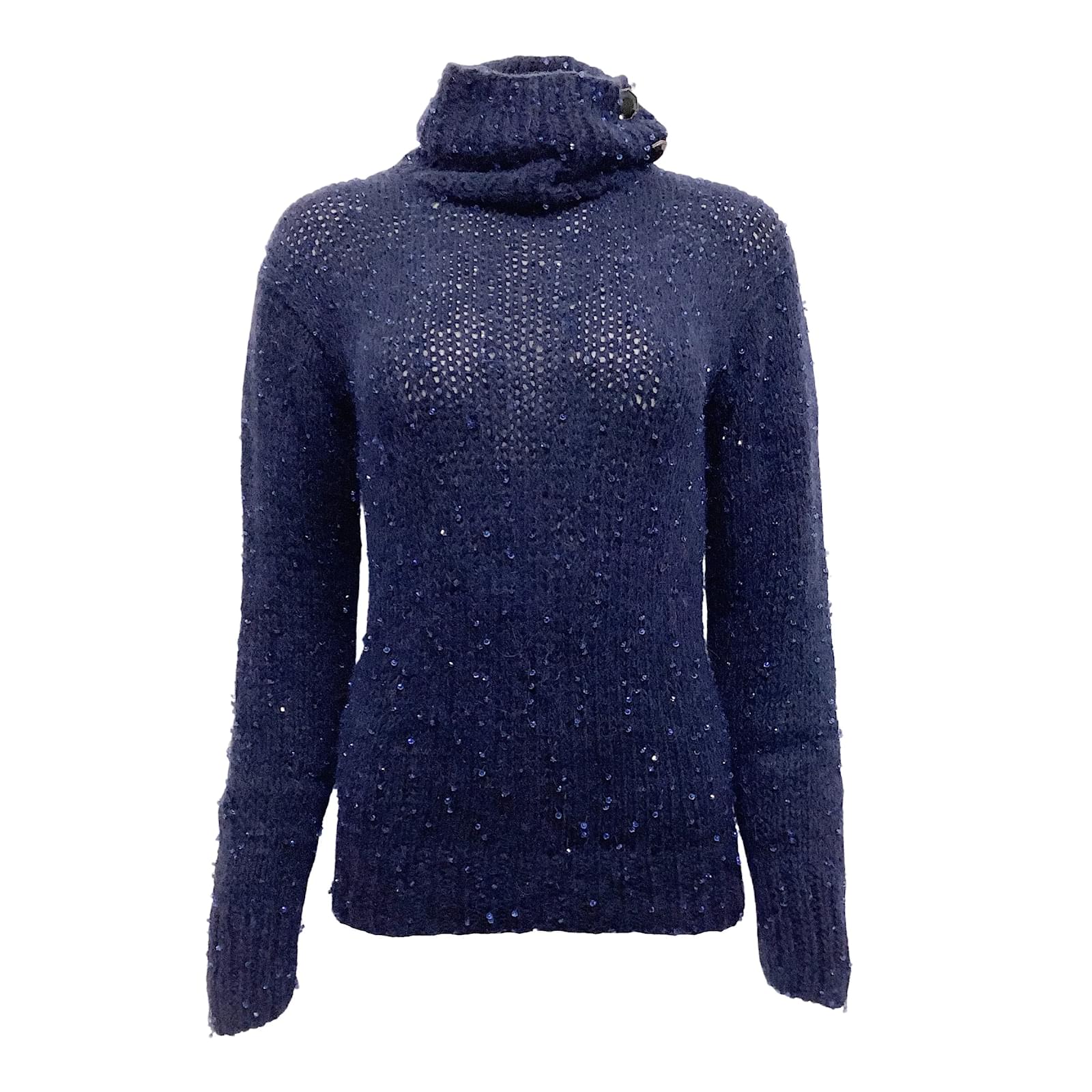 Knitwear Chanel Chanel Navy Blue Cashmere and Mohair Sweater with Sequins