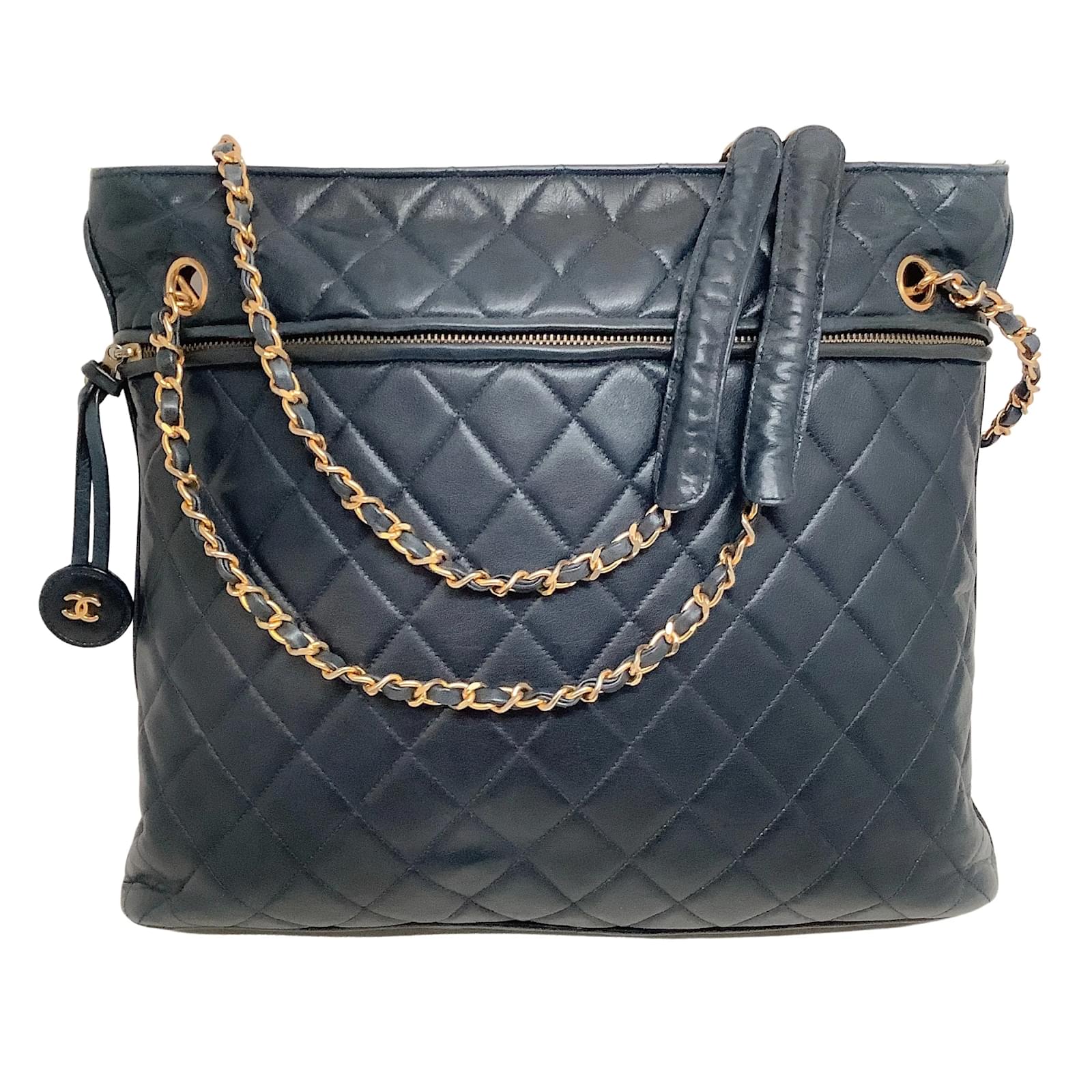 Chanel Vintage Black Quilted Zipper Tote