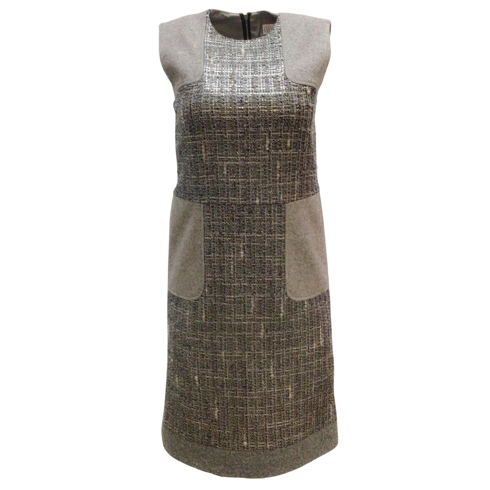 Valentino Garavani RED Valentino Grey Metallic Sleeveless Tweed Dress  (Sold) - Joli Closet
