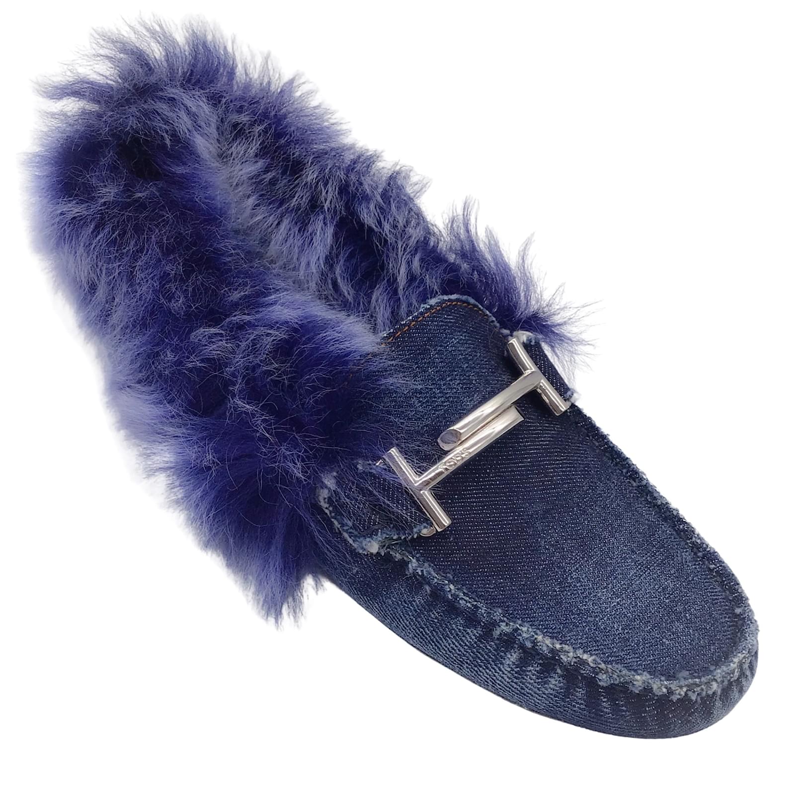 Opaque Metode adjektiv Tod's Blue Gommino Fur Lined Denim Flats / Loafers ref.939701 - Joli Closet