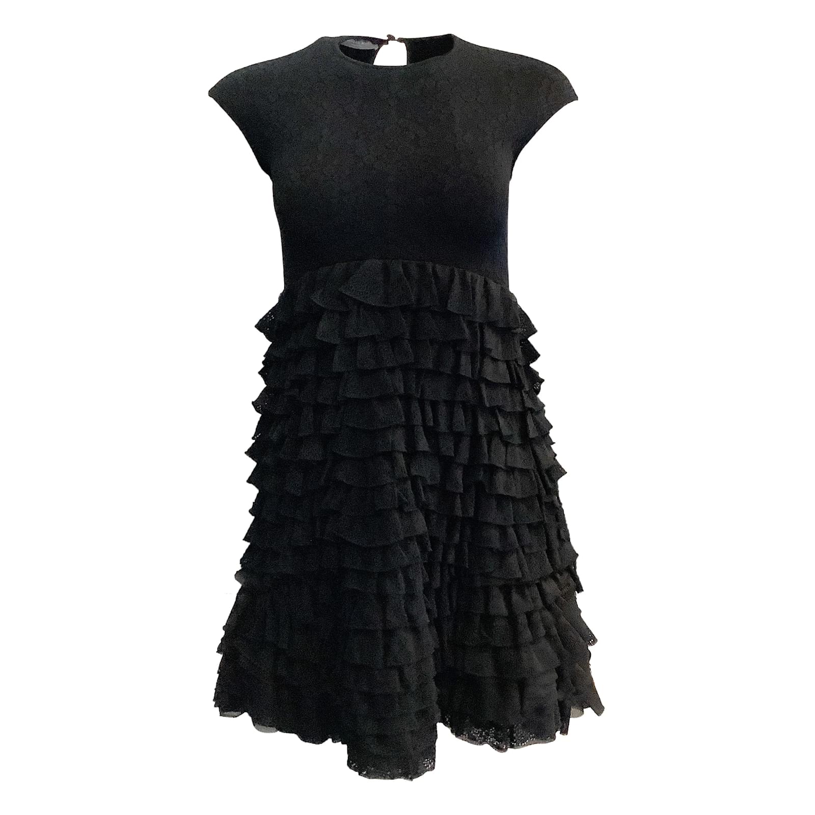 Alexander McQueen Black Knit Jacquard Cap Sleeve Ruffle Casual Dress  Viscose ref.JC939907 (Sold)