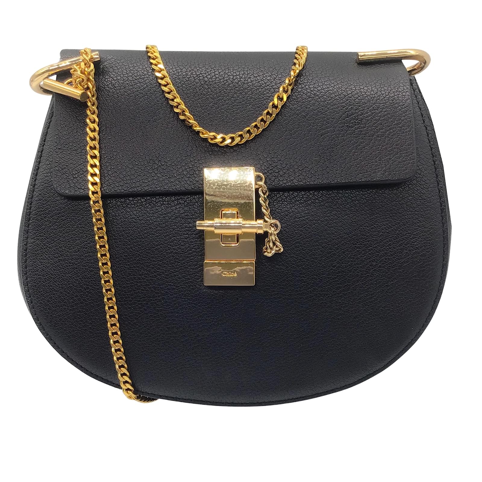 Chloe Chloe Drew Black Gold Chain Strap Grained Leather Shoulder Bag ref.940033 Joli Closet