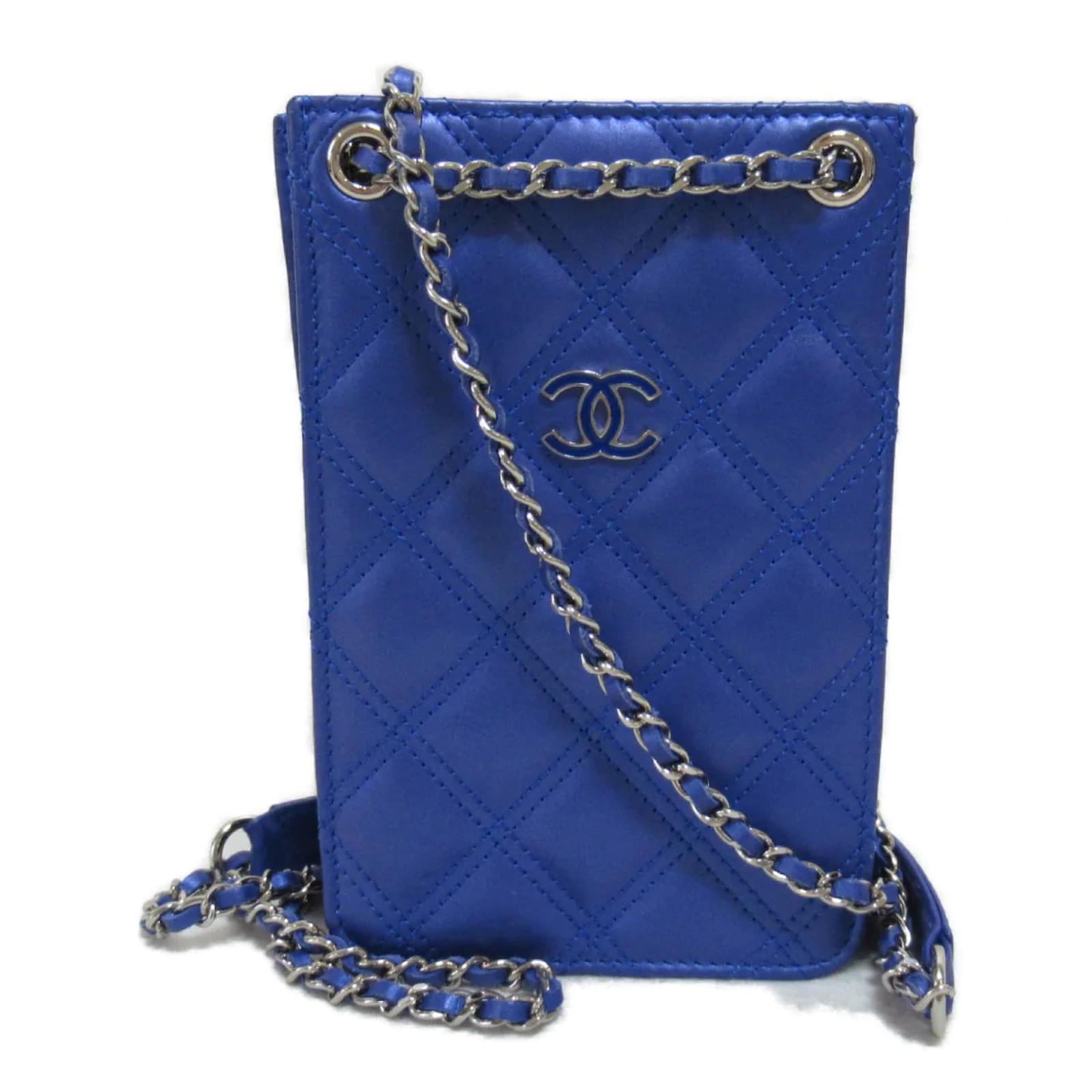 Chanel Quilted Leather Phone Holder Crossbody Bag Blue Pony-style calfskin  ref.940184 - Joli Closet