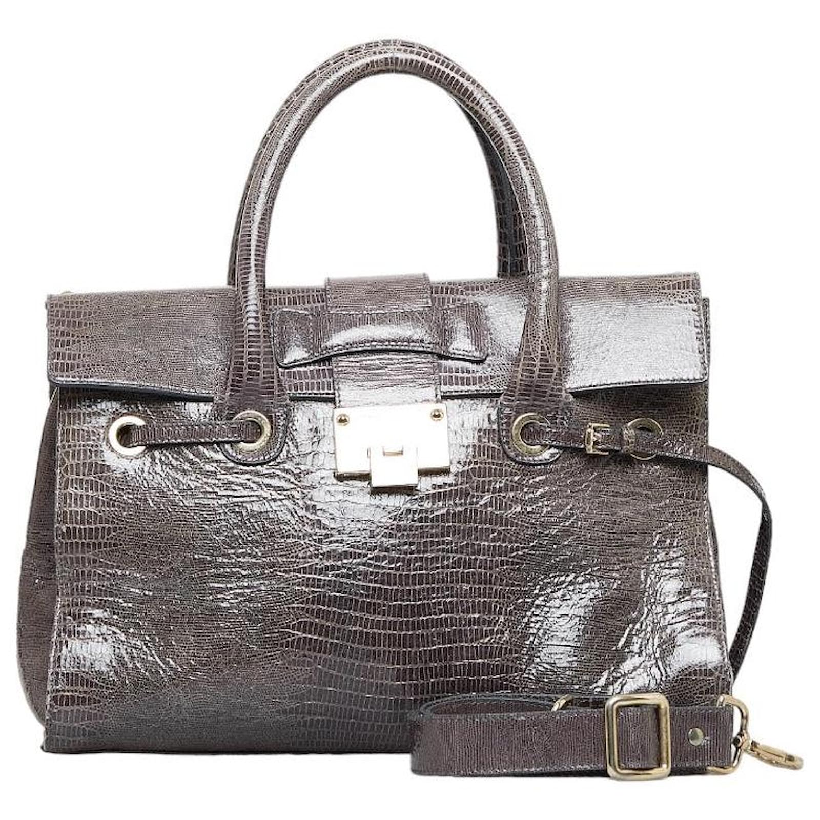 Jimmy Choo Rosalie Embossed Leather Handle Bag Grey Pony-style