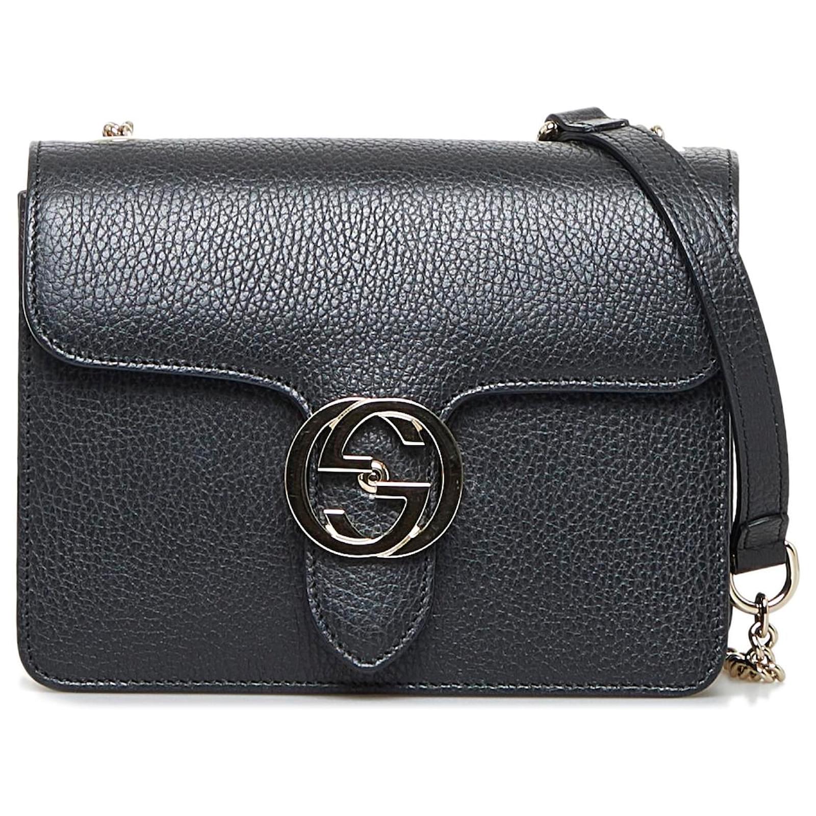 Gucci Black Leather Dollar Interlocking G Shoulder Bag Gucci
