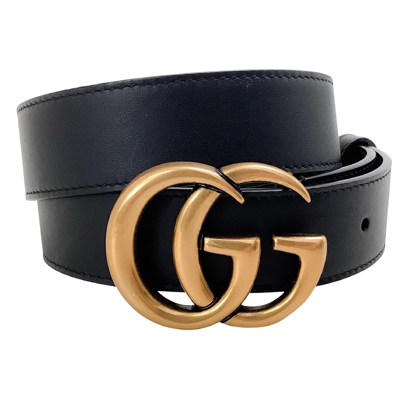 GUCCI Double G Buckle Leather Belt Black 414516