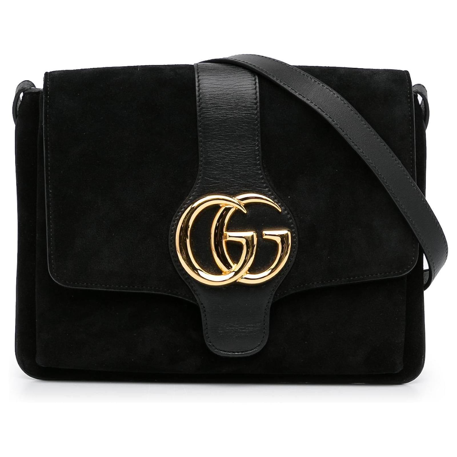 Gucci Black Medium Suede Arli Crossbody Bag Leather Ponystyle calfskin