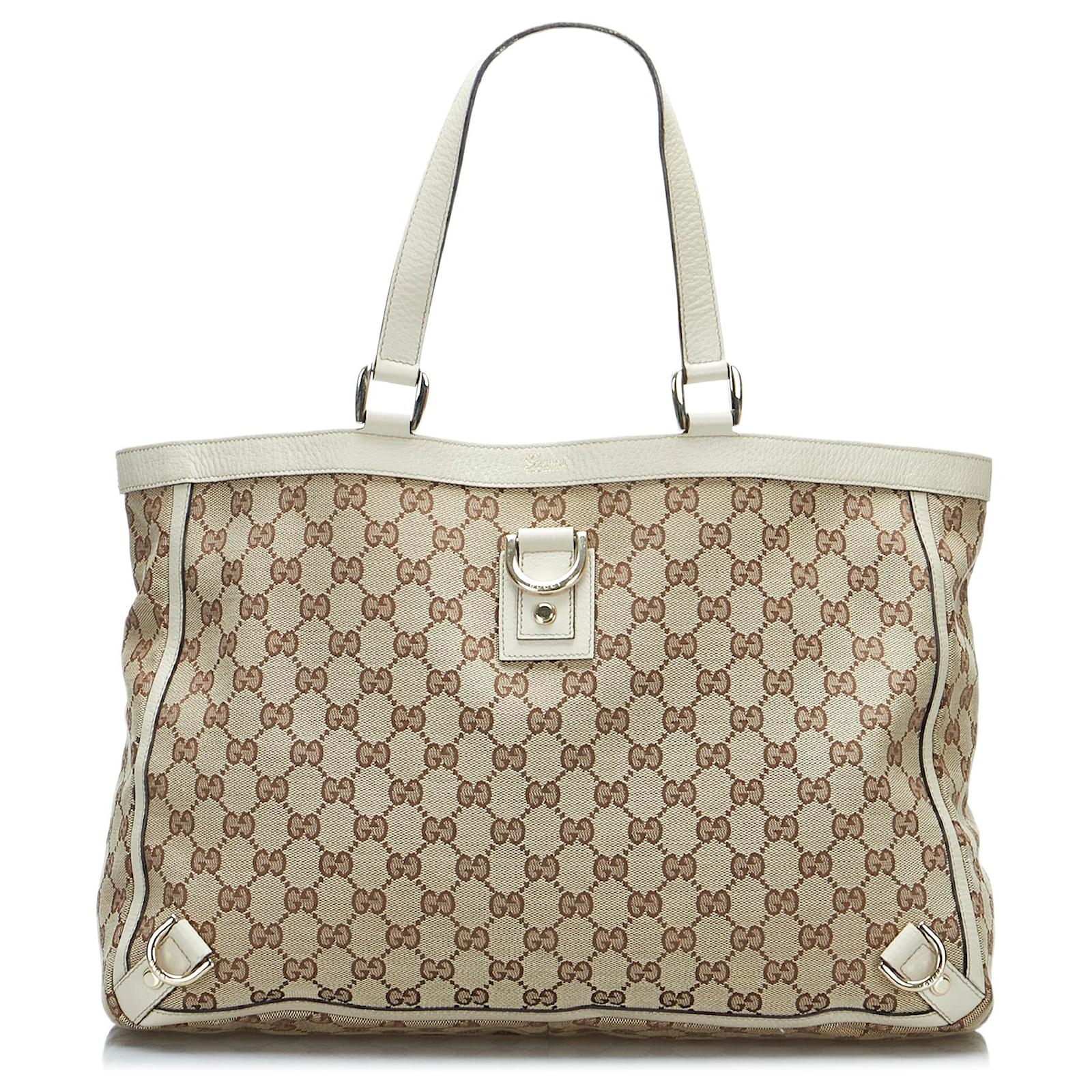 GUCCI D Ring GG Canvas Tote Bag Beige