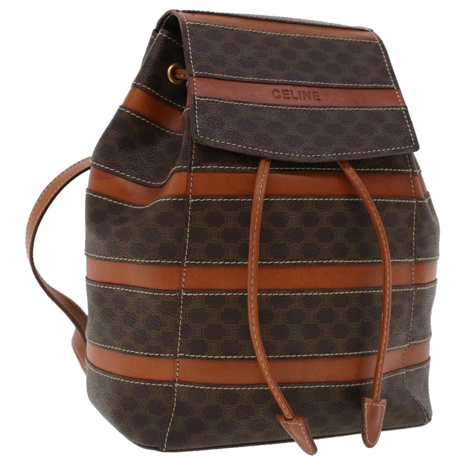 Celine Vintage Macadam Backpack Canvas And Leather Brown  display picture 2