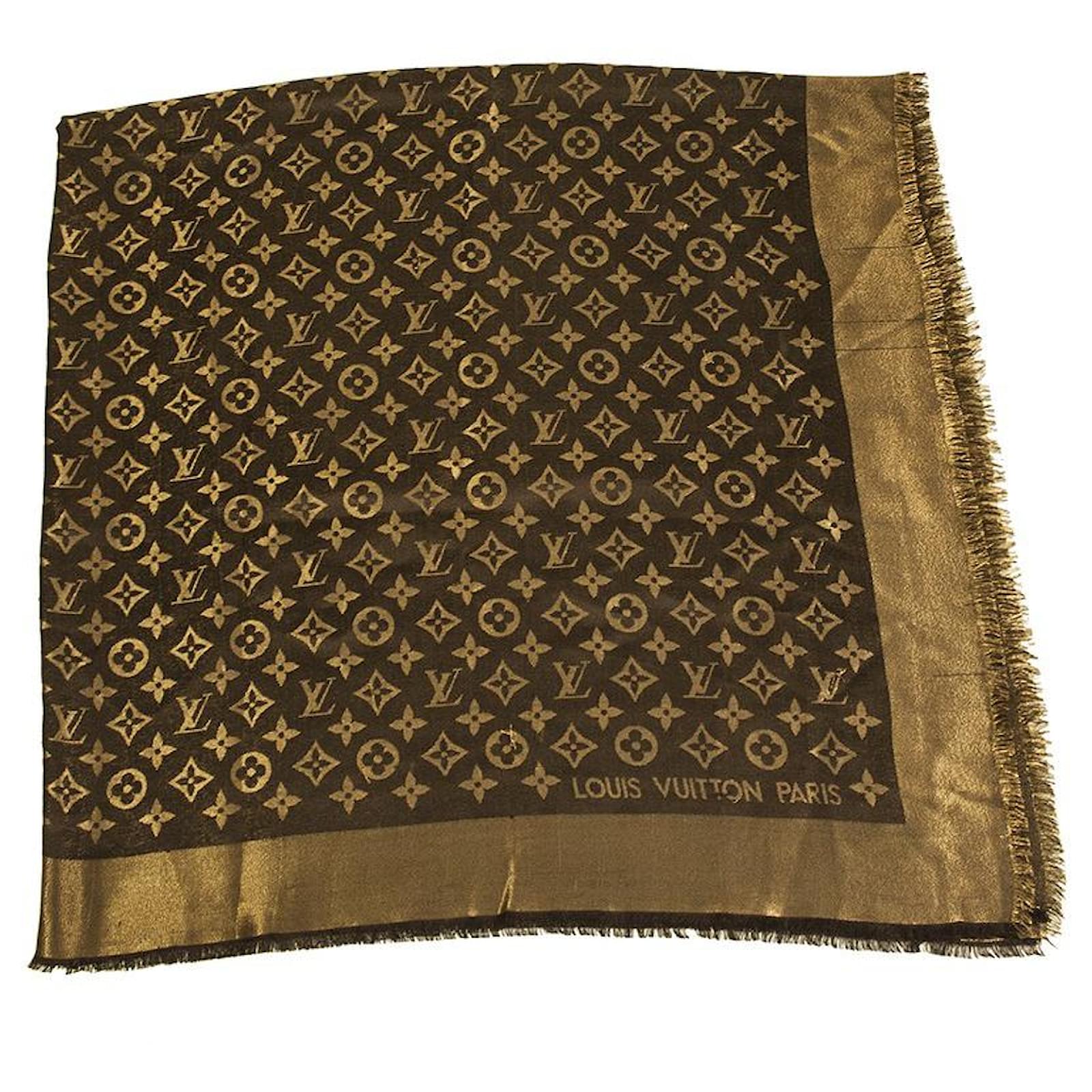 Louis Vuitton monogram Shine brown with gold shawl weaved jacquard silk  401910 ref.943674 - Joli Closet
