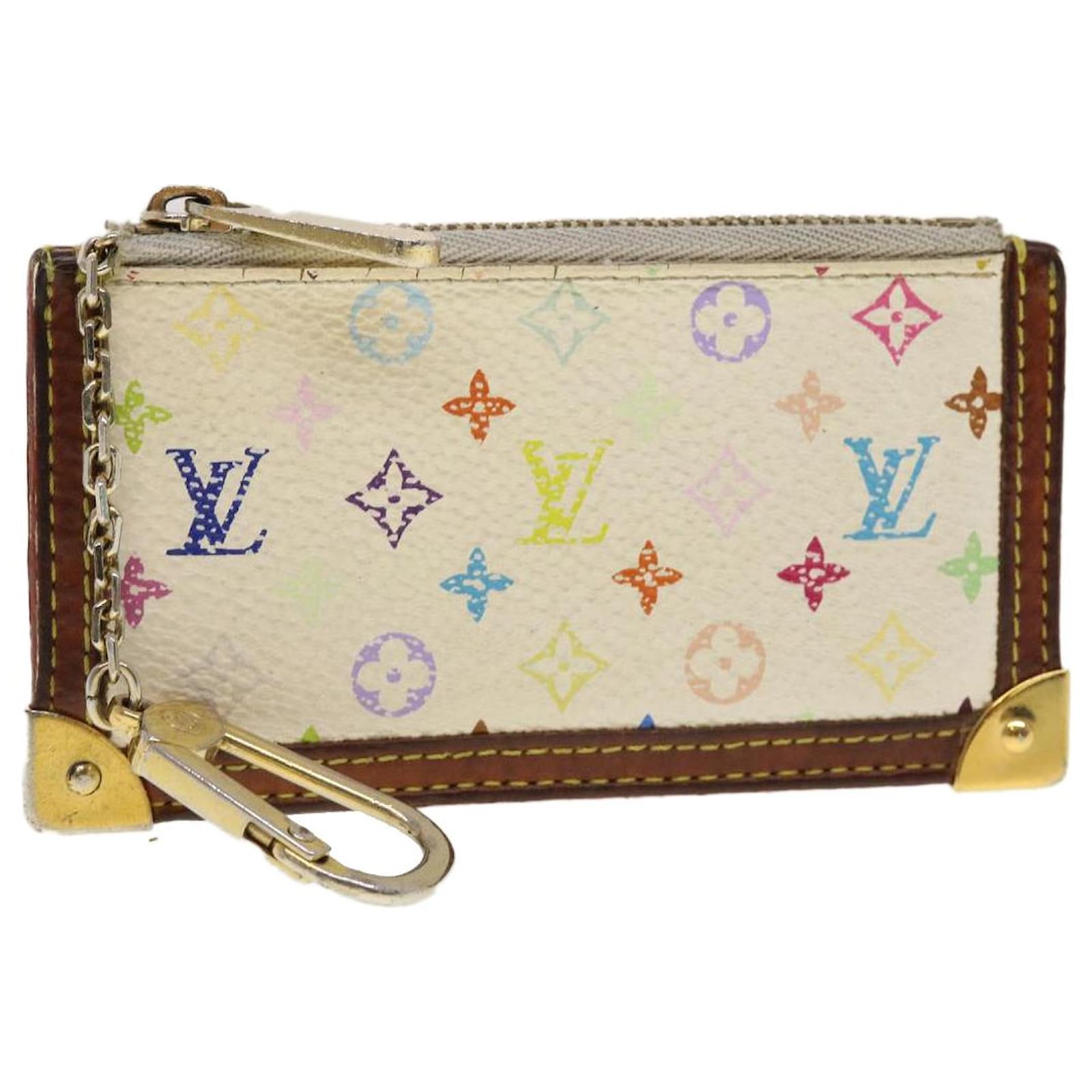 Louis Vuitton White Monogram Multicolor Key Pouch Pochette Cles