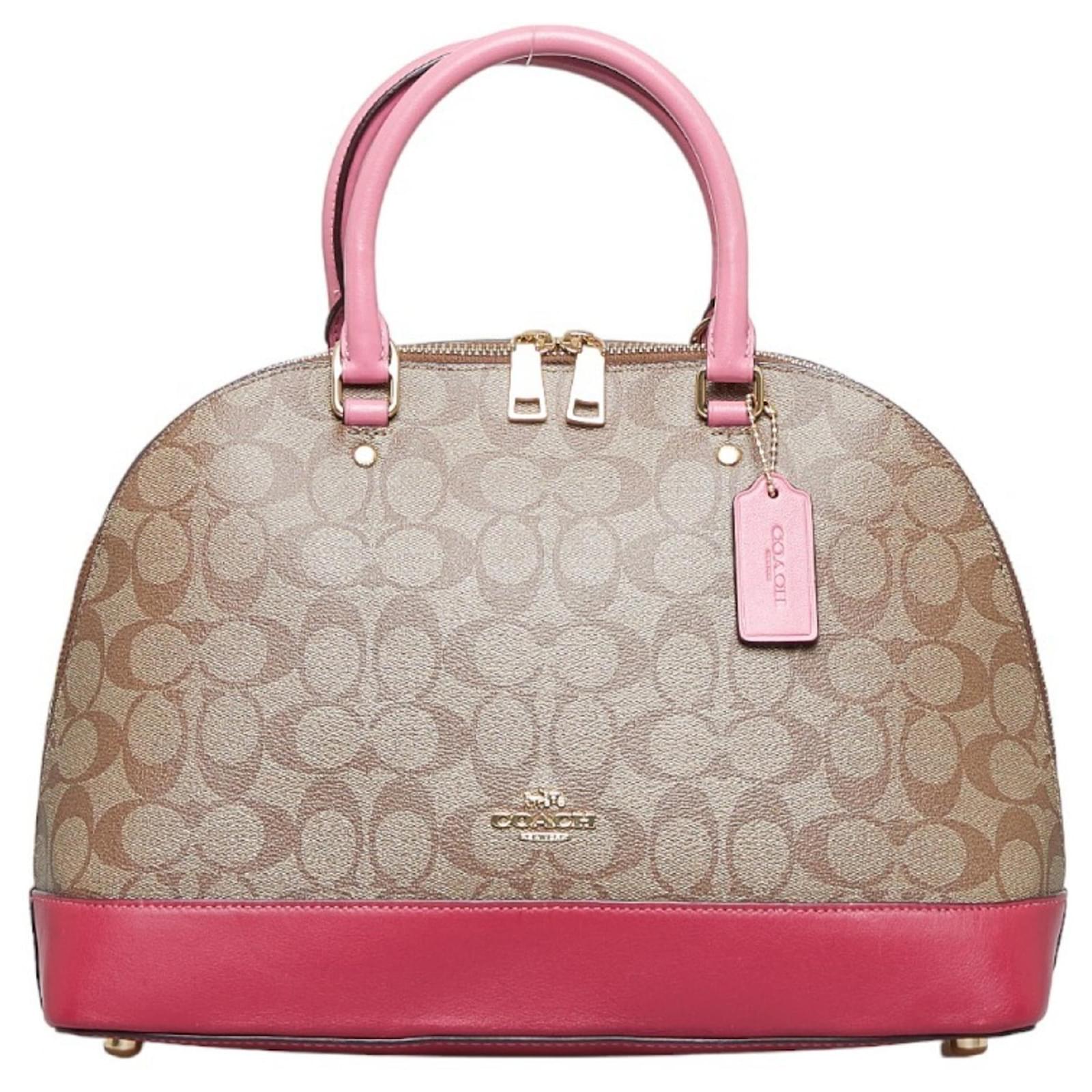 Coach Pink/Beige Leather Signature Strap Katy Satchel