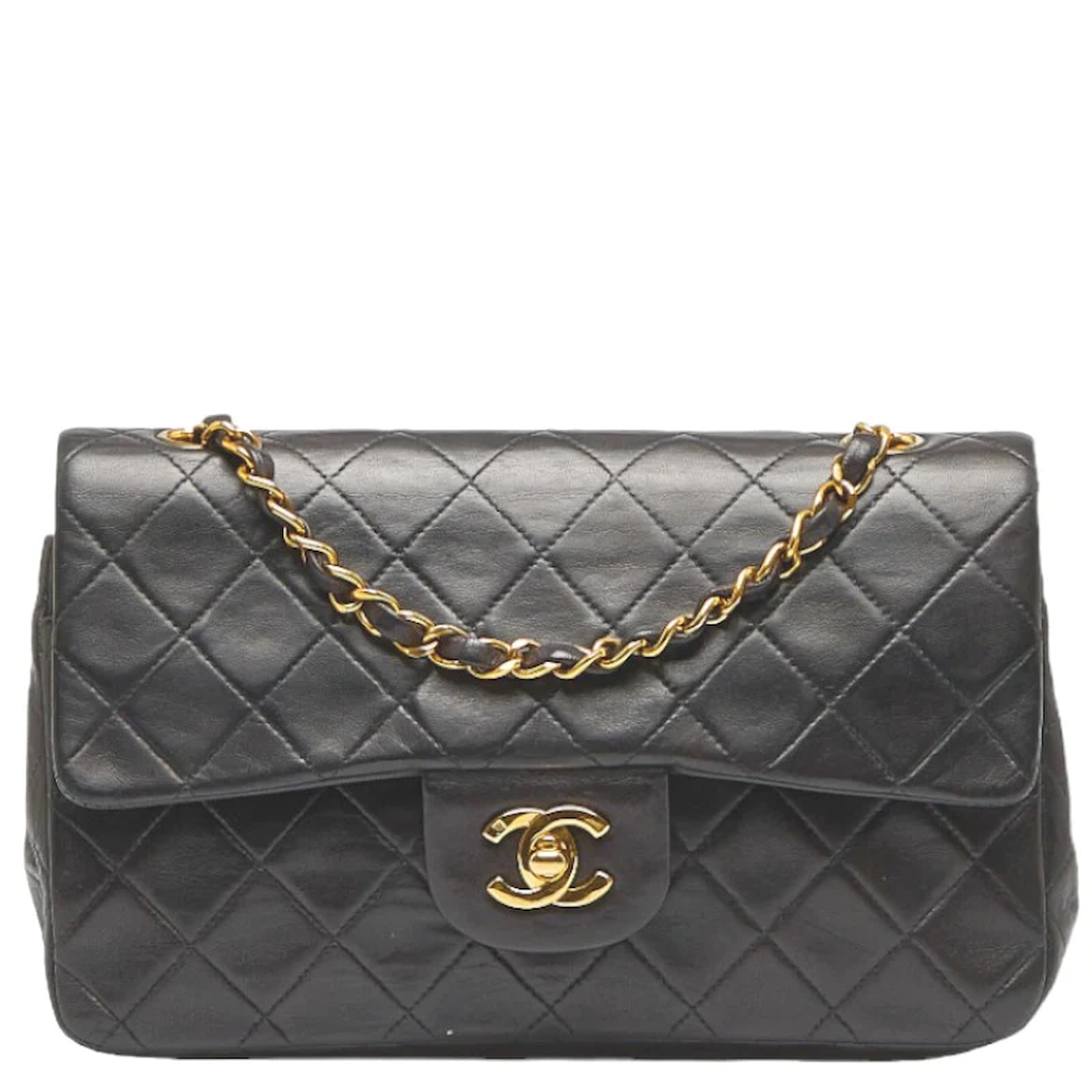 Chanel Black Quilted Calfskin Chain Around Small Single Flap Gold