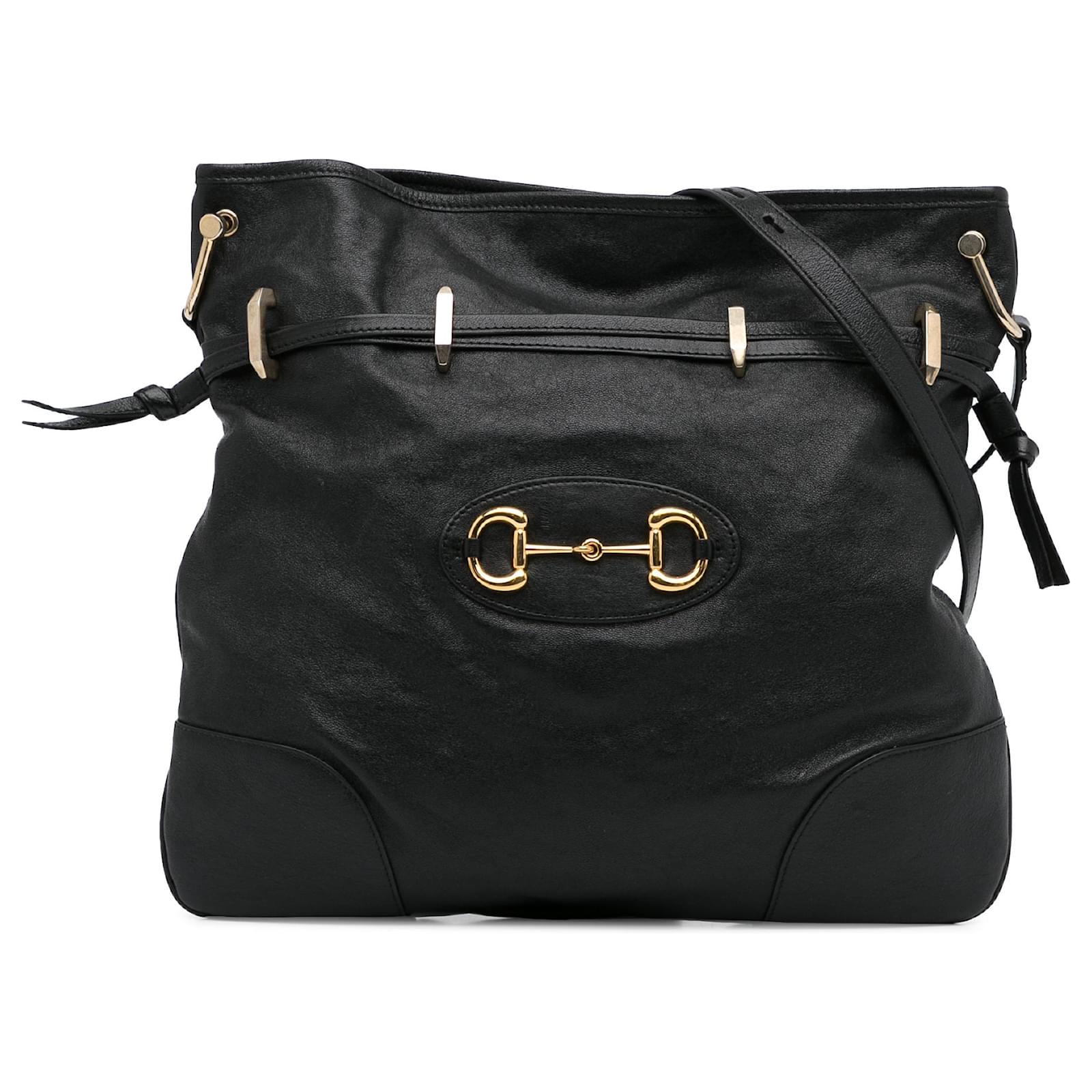 Gucci Black Horsebit 1955 Drawstring Crossbody Bag Leather Ponystyle