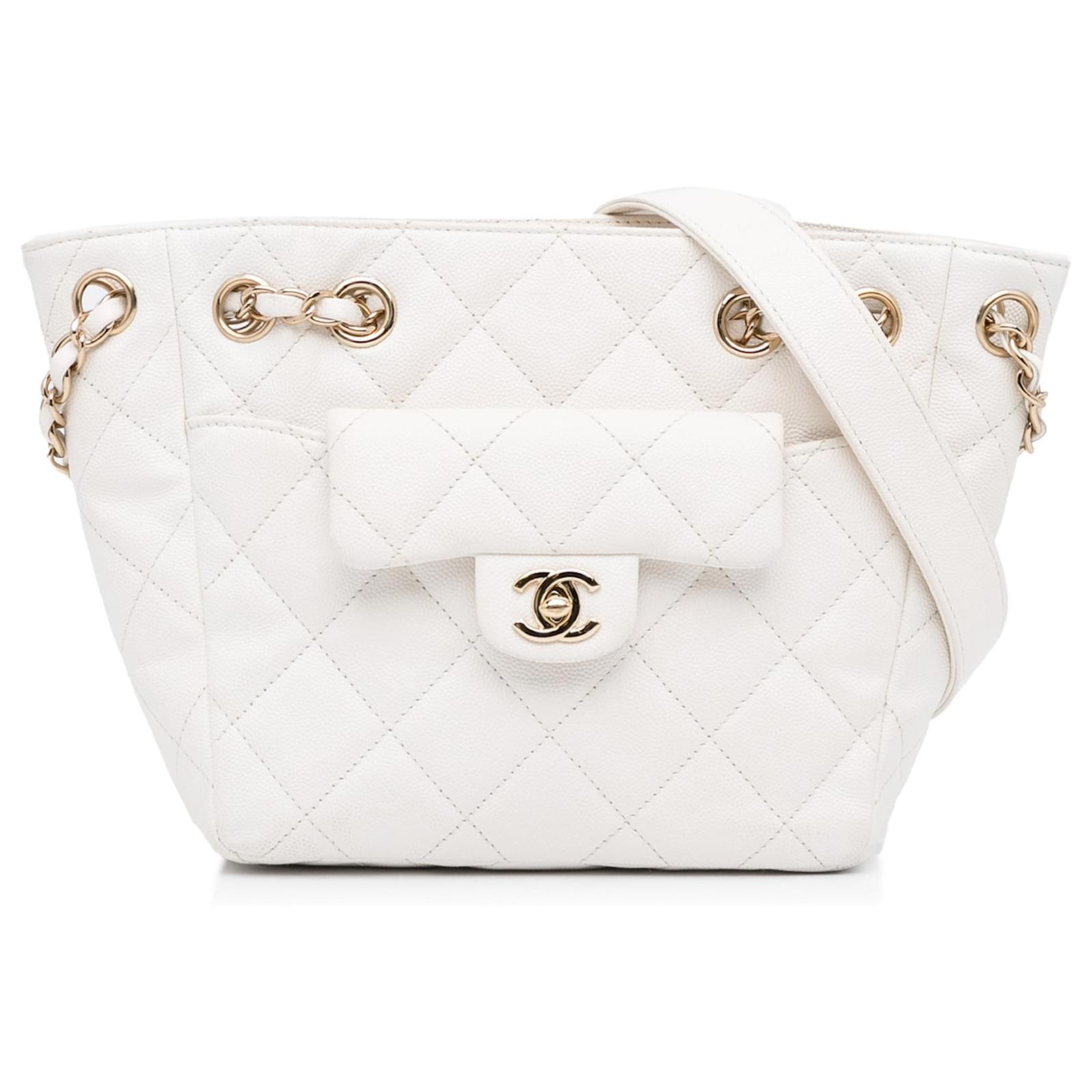 Chanel White CC Caviar Bucket Bag Leather ref.945614 - Joli Closet