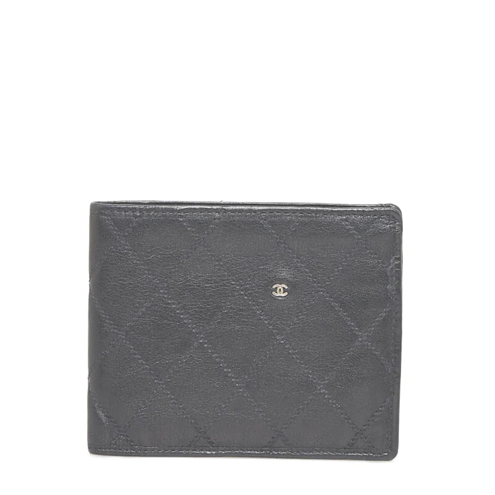 Chanel Quilted Leather Bifold Wallet Black Pony-style calfskin ref