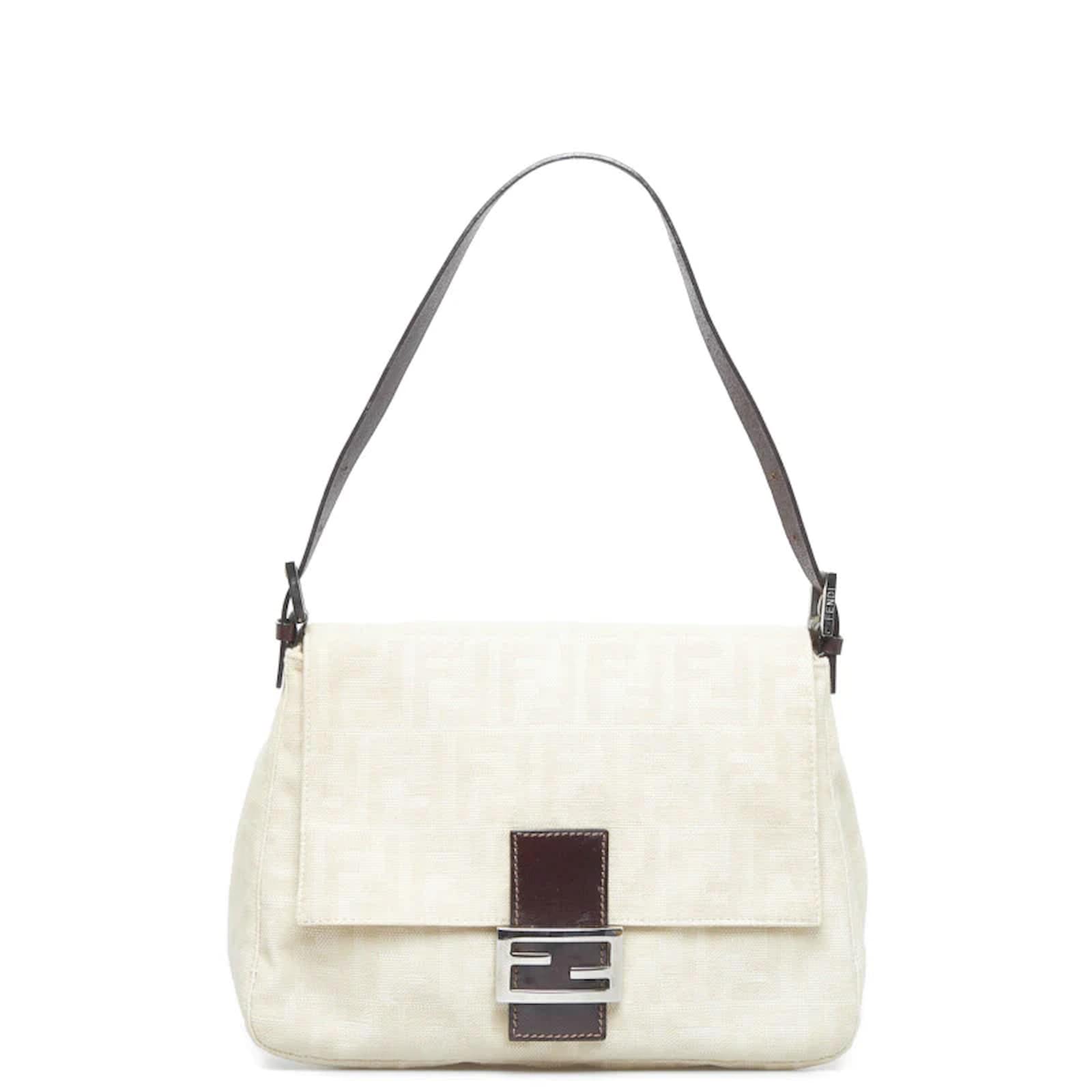 Fendi Zucca Canvas Mamma Baguette Shoulder Bag Cream 2119 26325