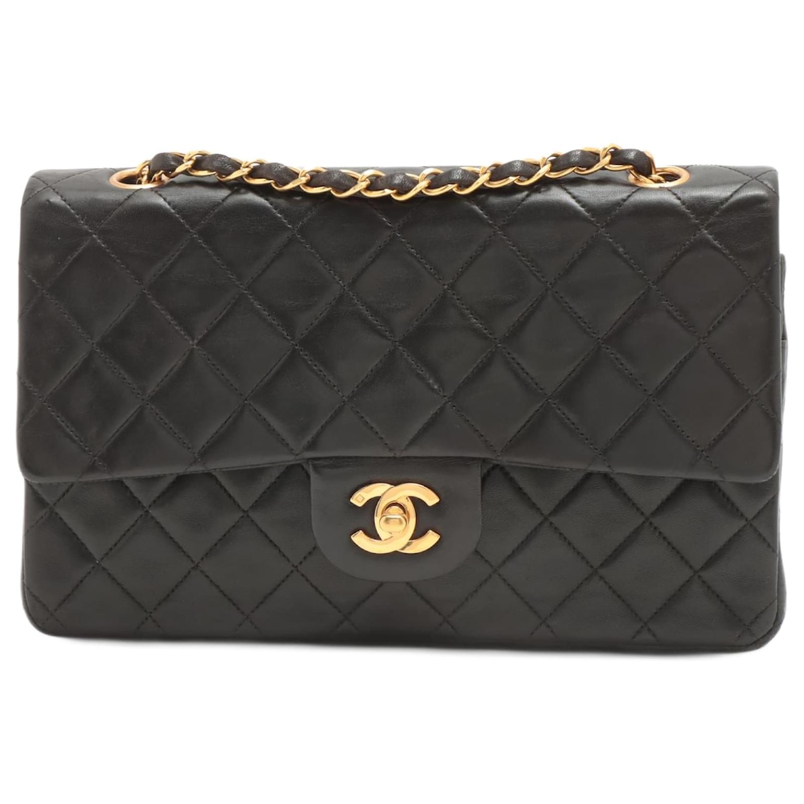 Chanel matelasse parent and child bag hand leather black gold metal fi