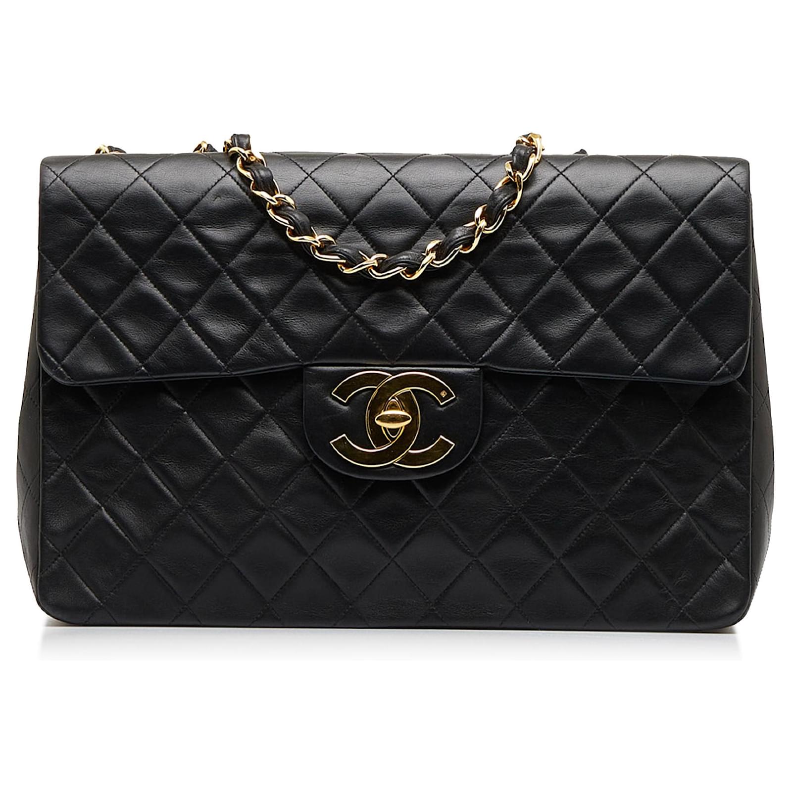 Chanel Vintage Black Quilted Lambskin Maxi Jumbo XL Classic Flap Bag