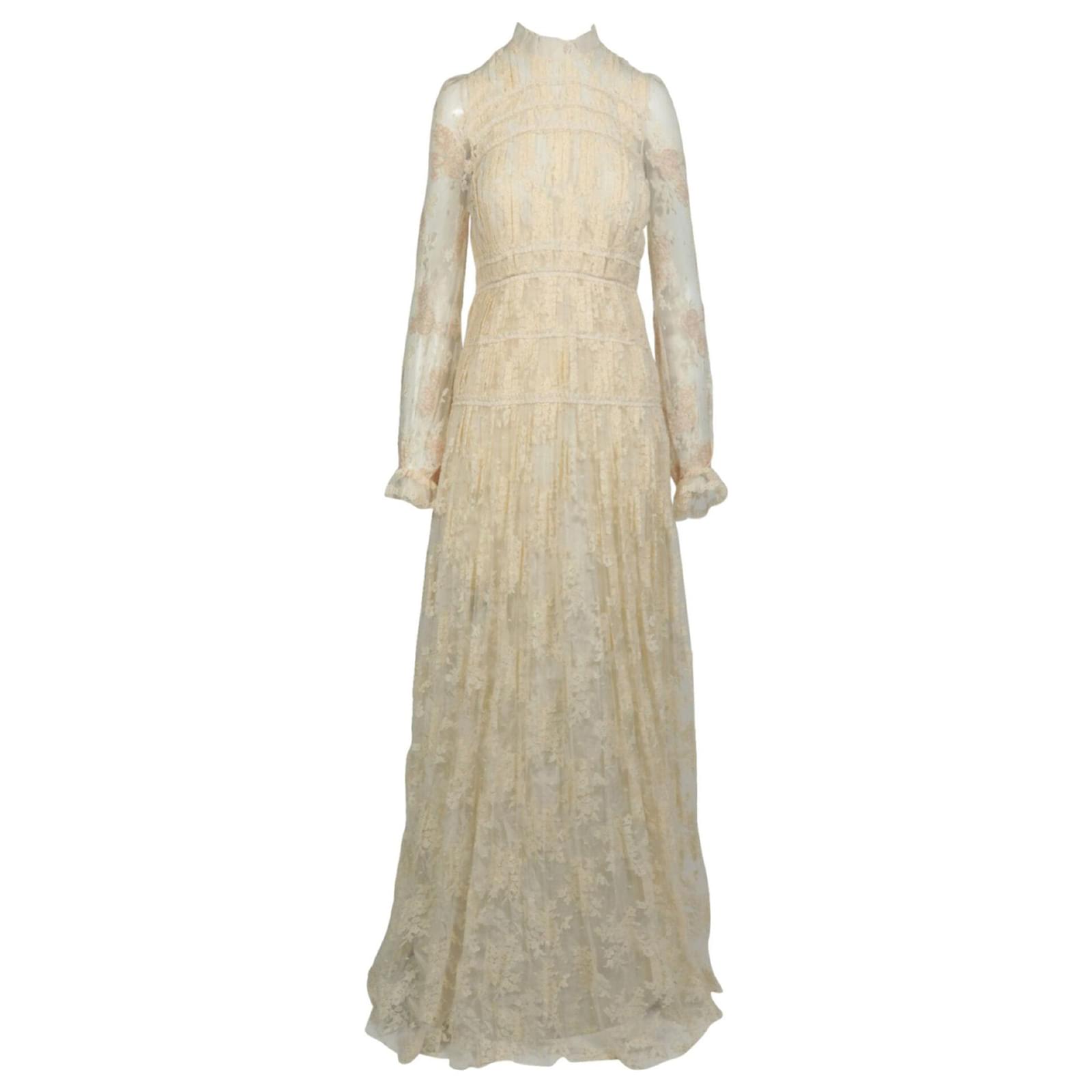Bottega Veneta Long Sleeve Lace Gown White Cream ref.946745