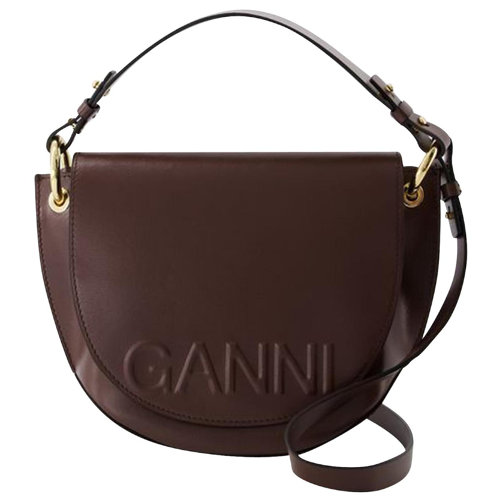 Borsa a tracolla Banner Saddle - Ganni - pelle - Cioccolato Marrone Vitello  simile a un vitello ref.947198 - Joli Closet