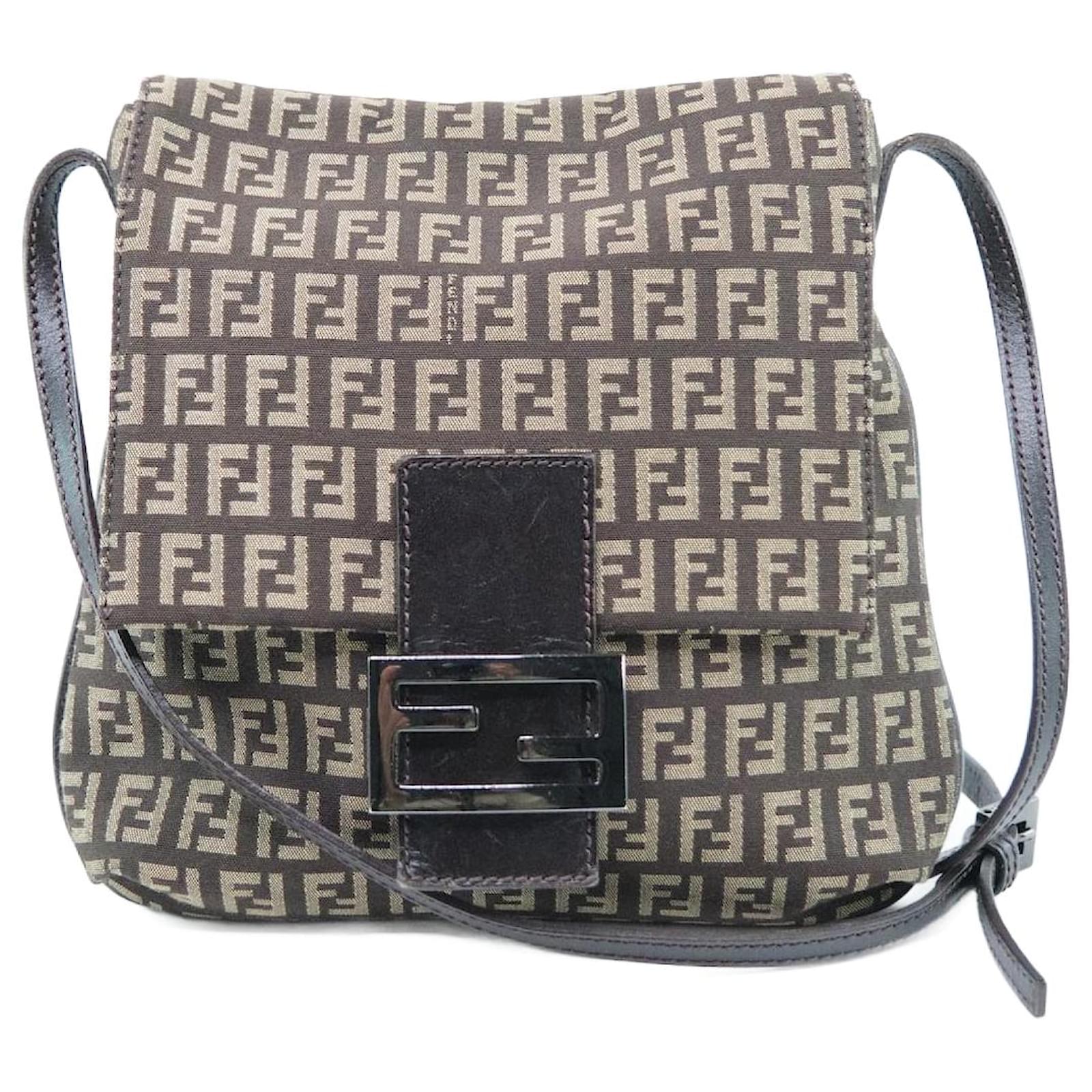 Fendi 8br249 Black Brown FF Zucchino Handbag Semi-shoulder