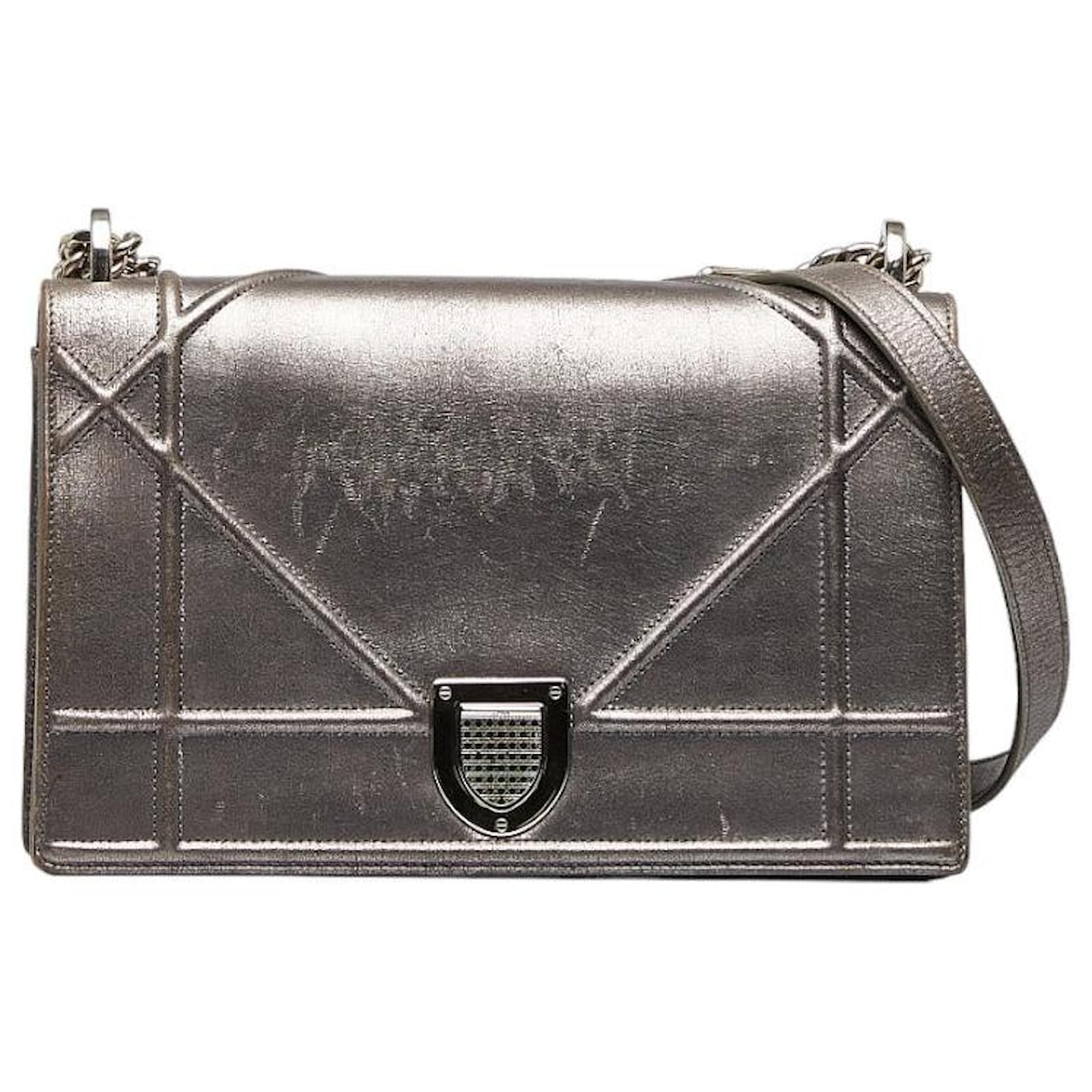 Medium Leather Diorama Bag Silvery Ponystyle calfskin ref.947283
