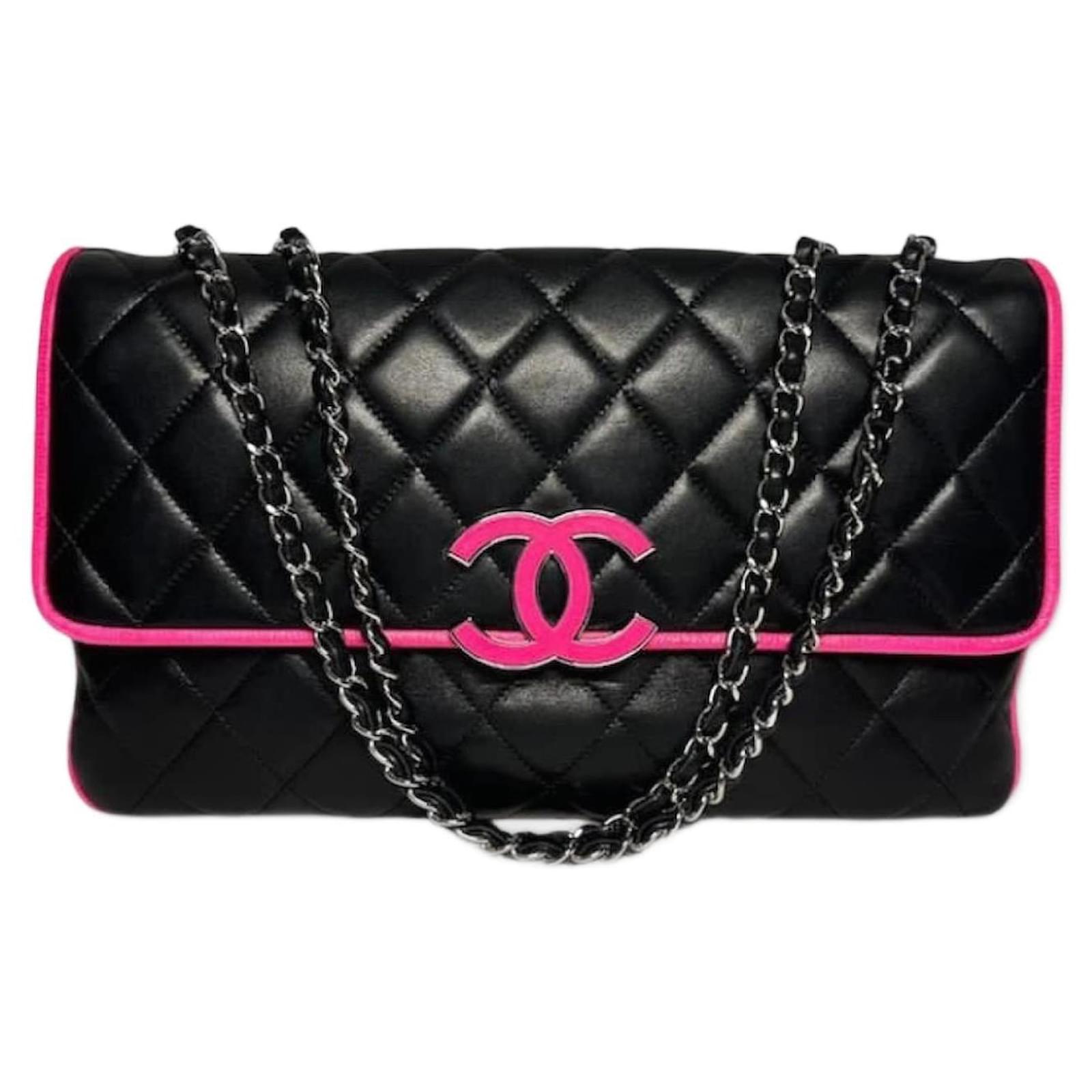 pink and white chanel purse black