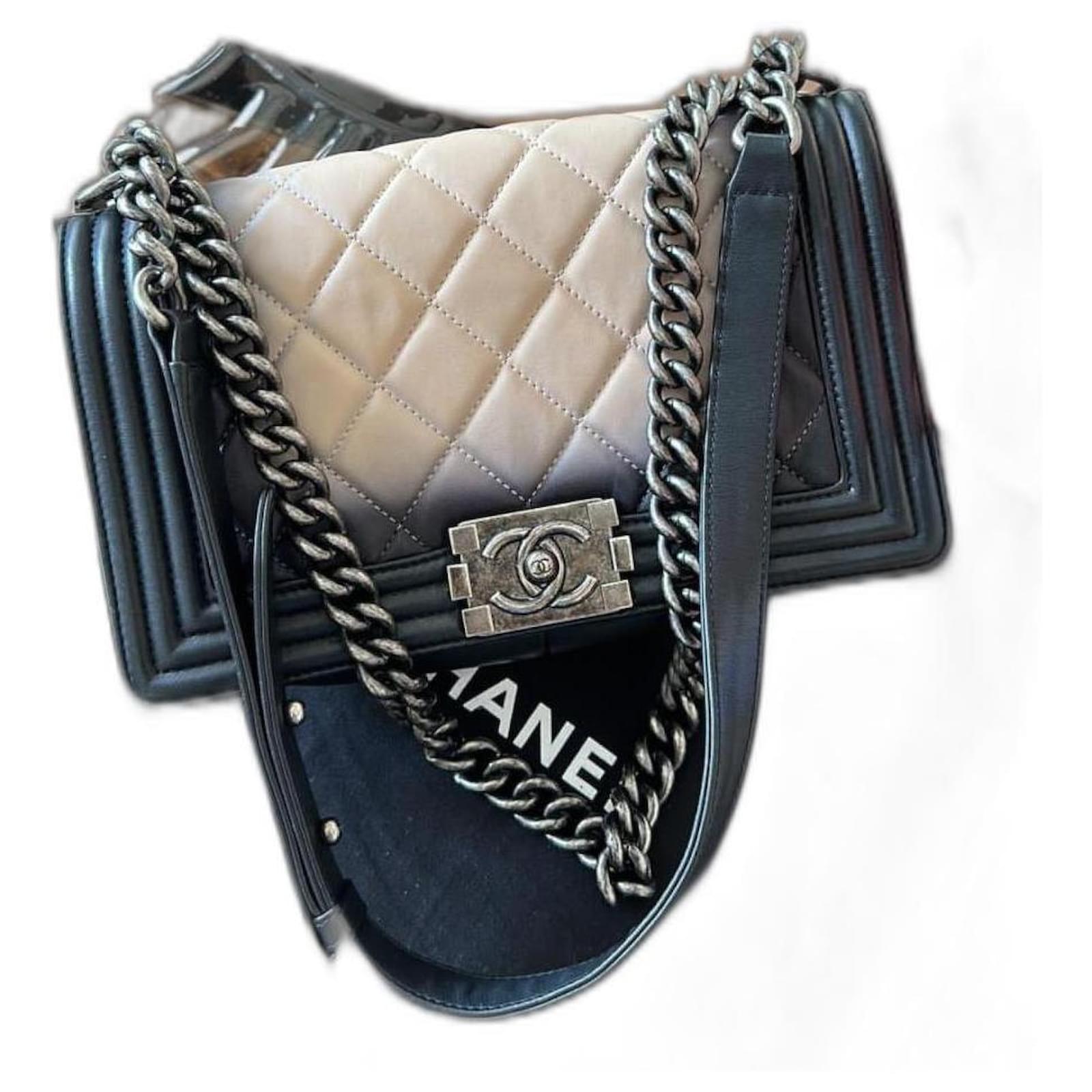 Chanel Black & Beige Ombré Quilted Lambskin Old Medium Boy Bag