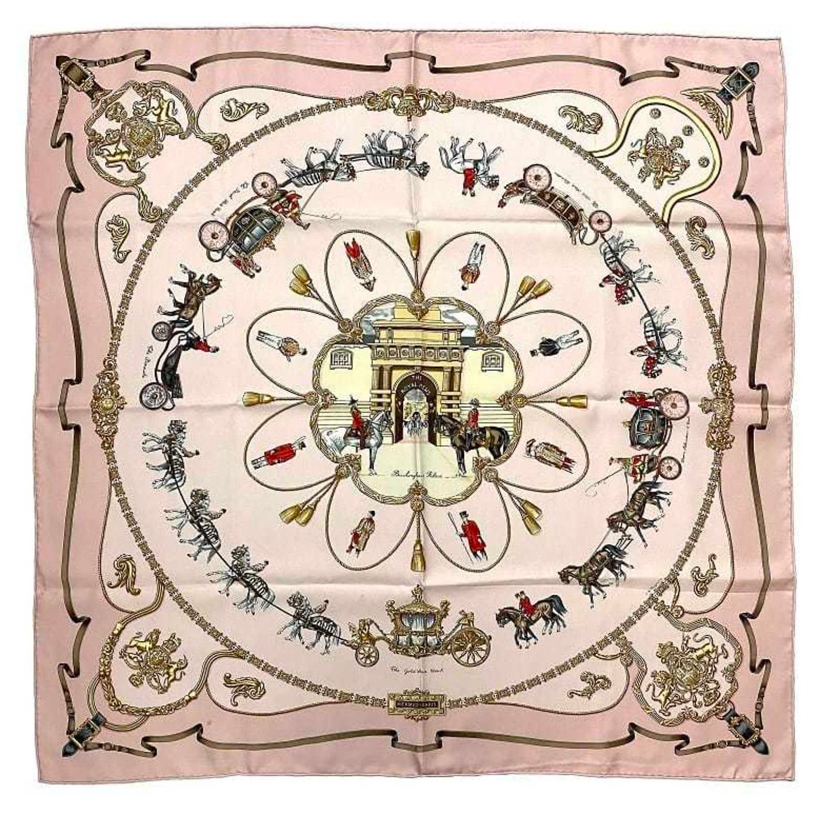 HERMES silk Carre 90 Memoire d'Hermes Memories of Hermes scarf pink