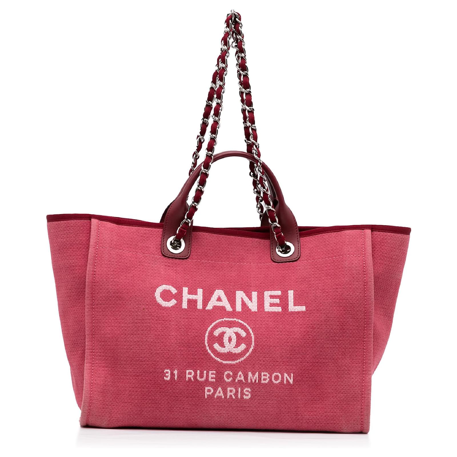 chanel pink canvas tote bag