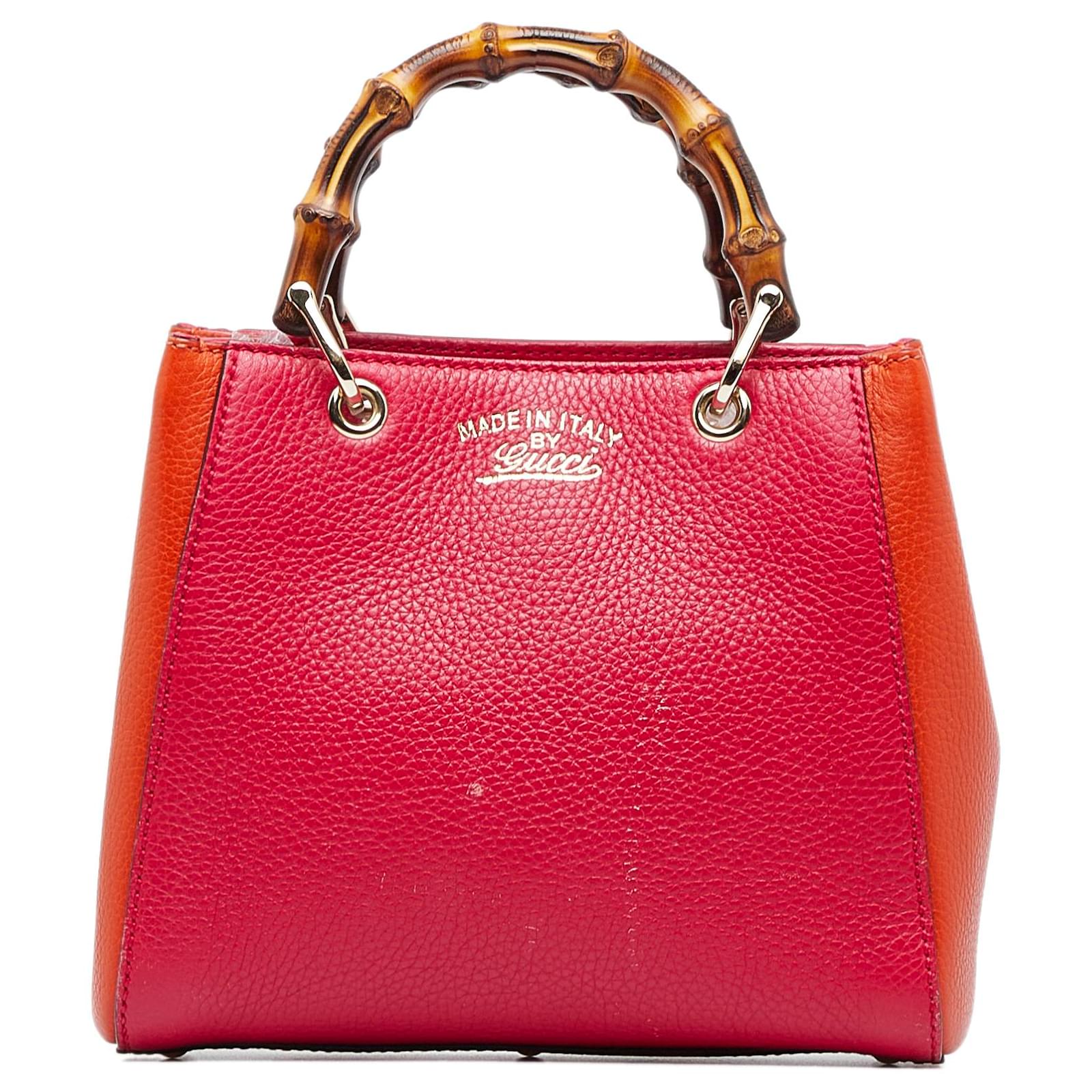 Gucci Red Small Bicolor Bamboo Shopper Leather Pony-style calfskin ref ...