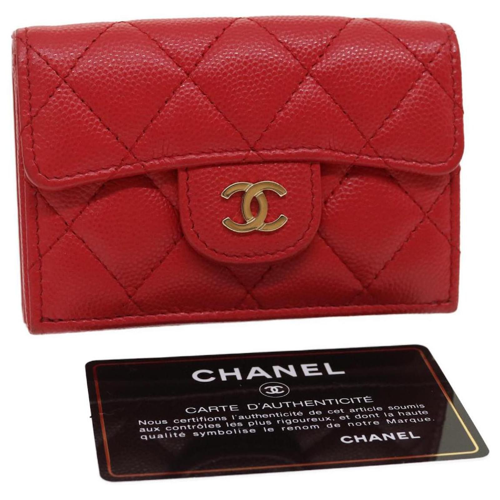 Purses, Wallets, Cases Chanel Chanel Caviar Skin Matelasse Small Flap Wallet Leather Red CC Auth Ai650a
