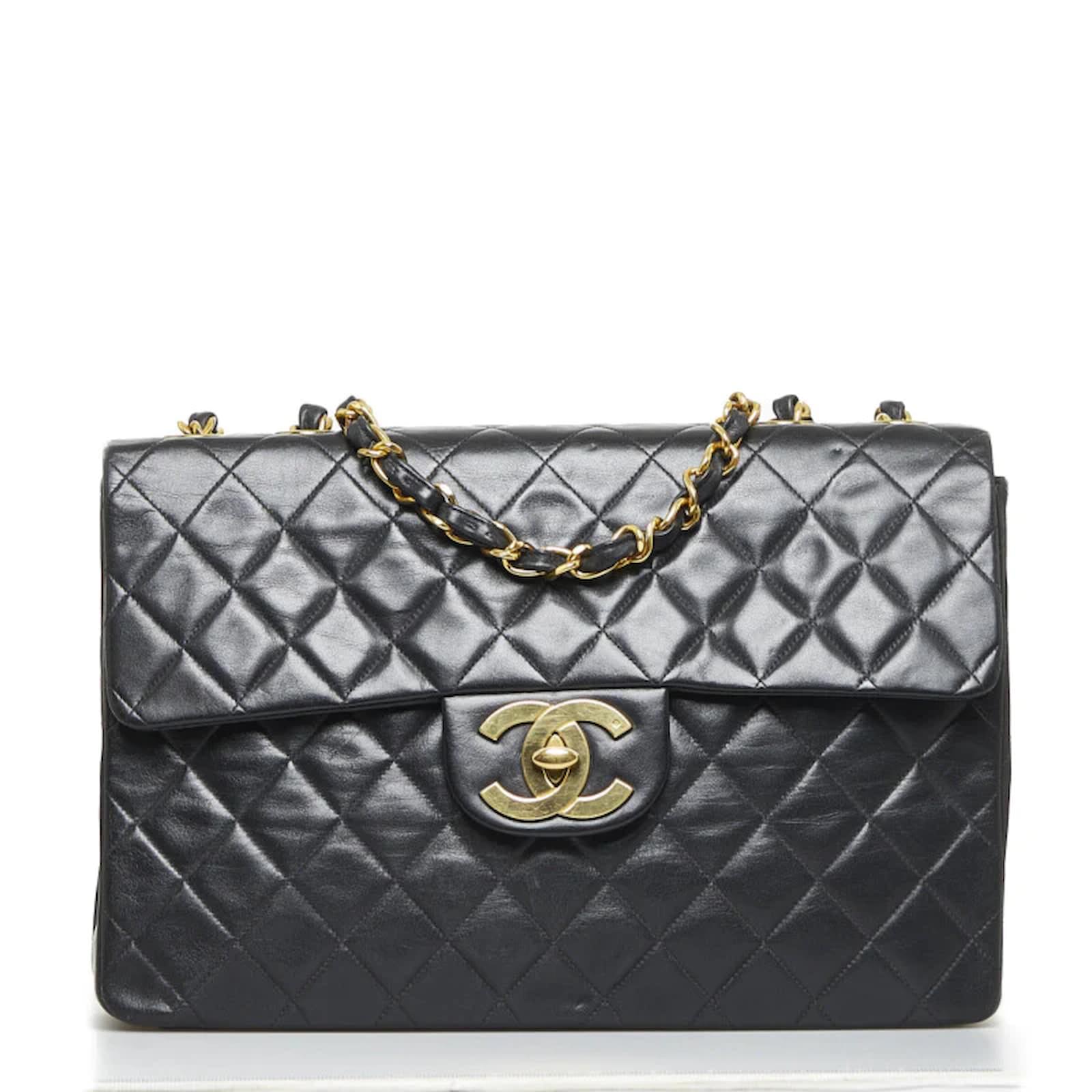 Chanel Maxi Classic Single Flap Bag Black Leather Pony-style