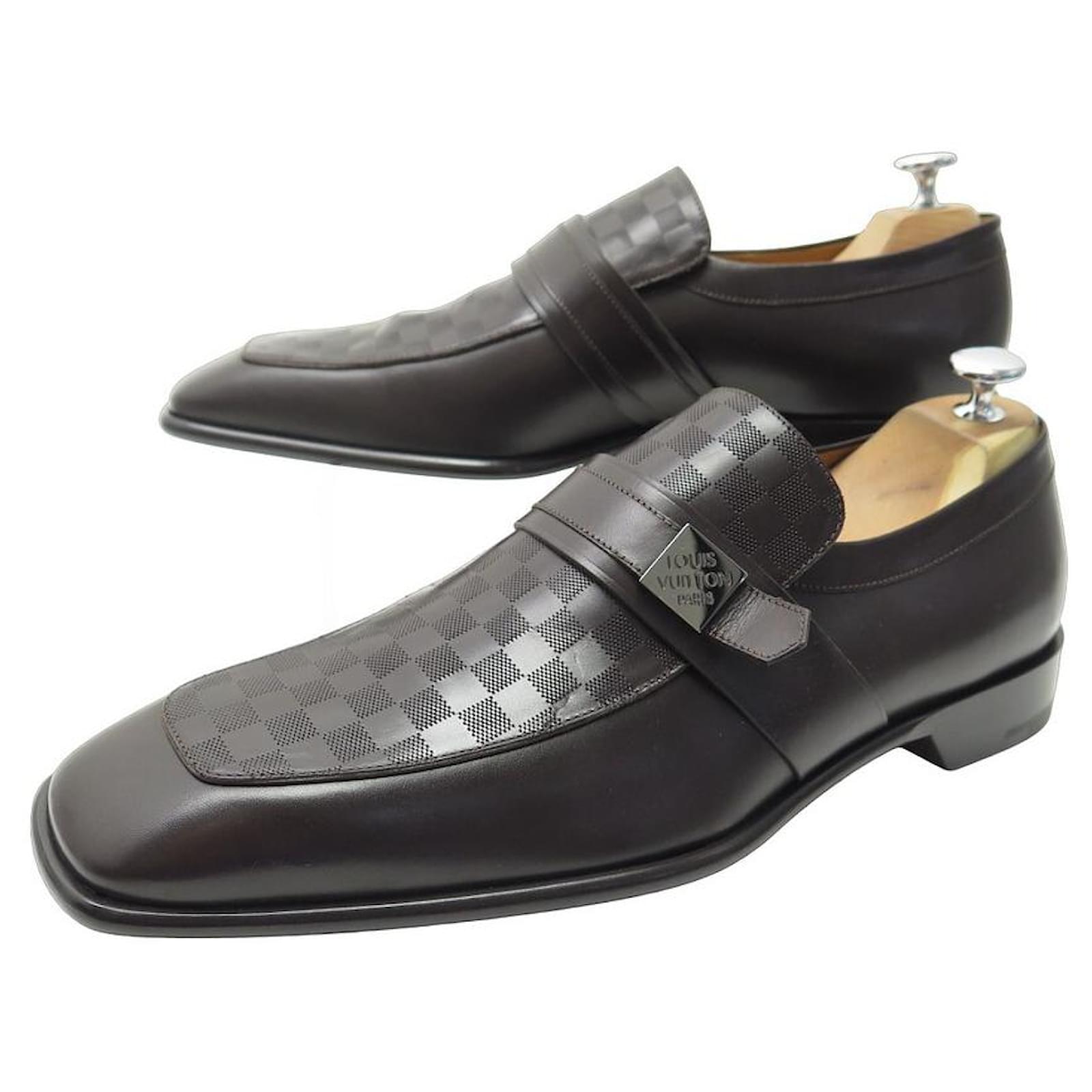 LOUIS VUITTON SHOES DAMIER LEATHER MOCCASIN 09.5 43.5 LOAFERS