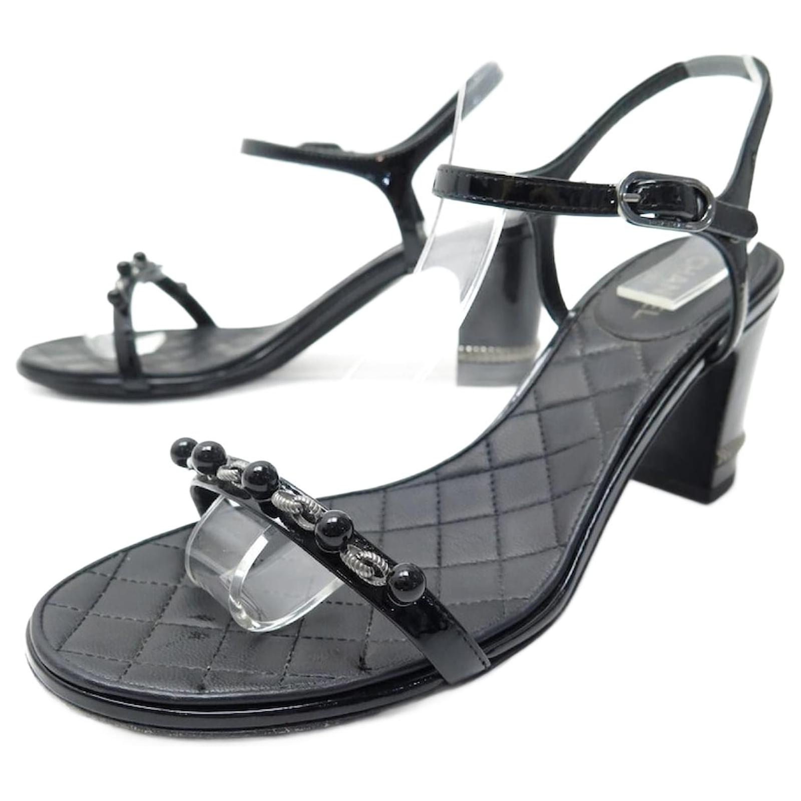 CHANEL SHOES SANDALS CHAINS AND PEARLS 39 BLACK LEATHER SPARTAN SHOES